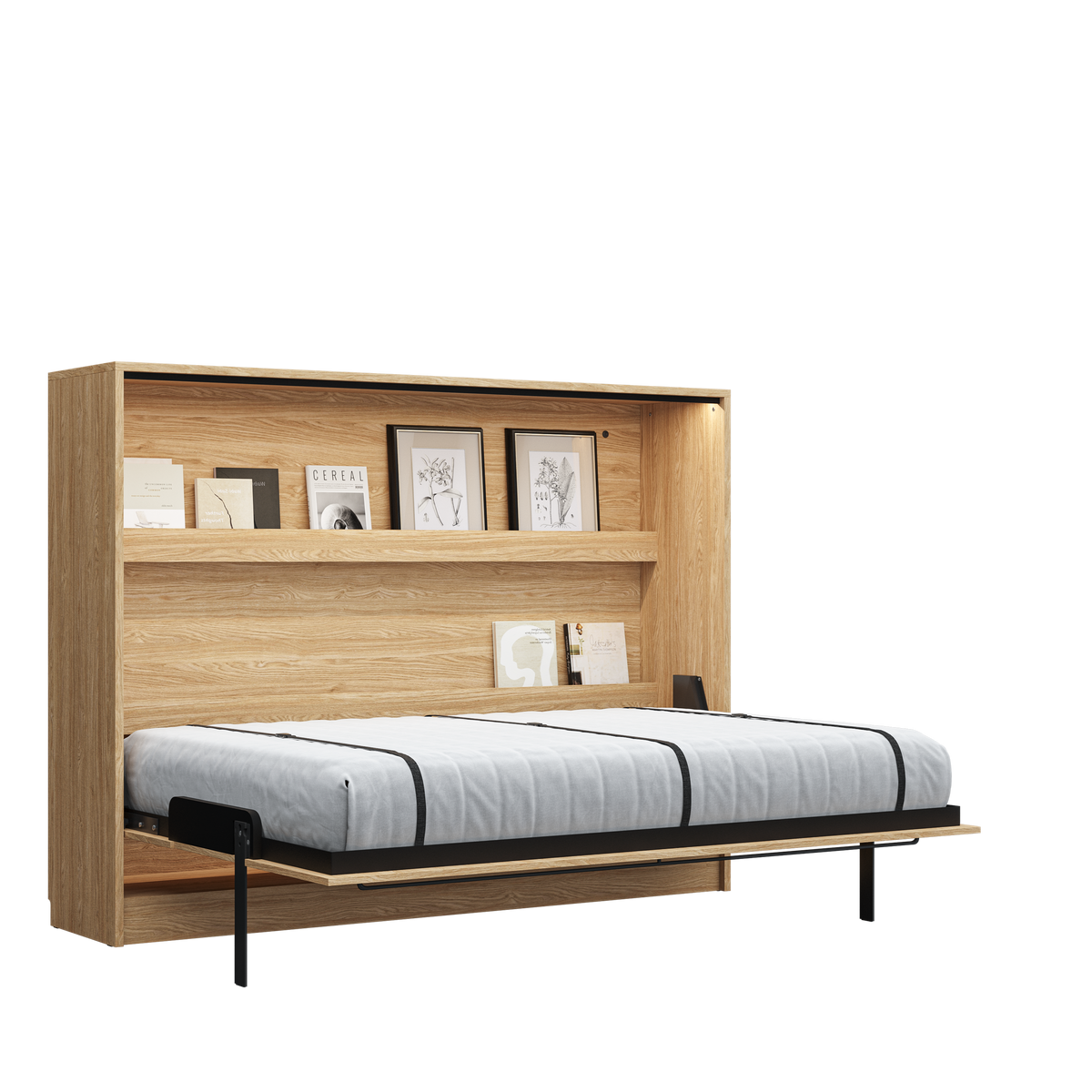 Customizable Genius COMFORT Horizontal Murphy Bed Furniture Set 140 × 200 cm – Oiled Oak