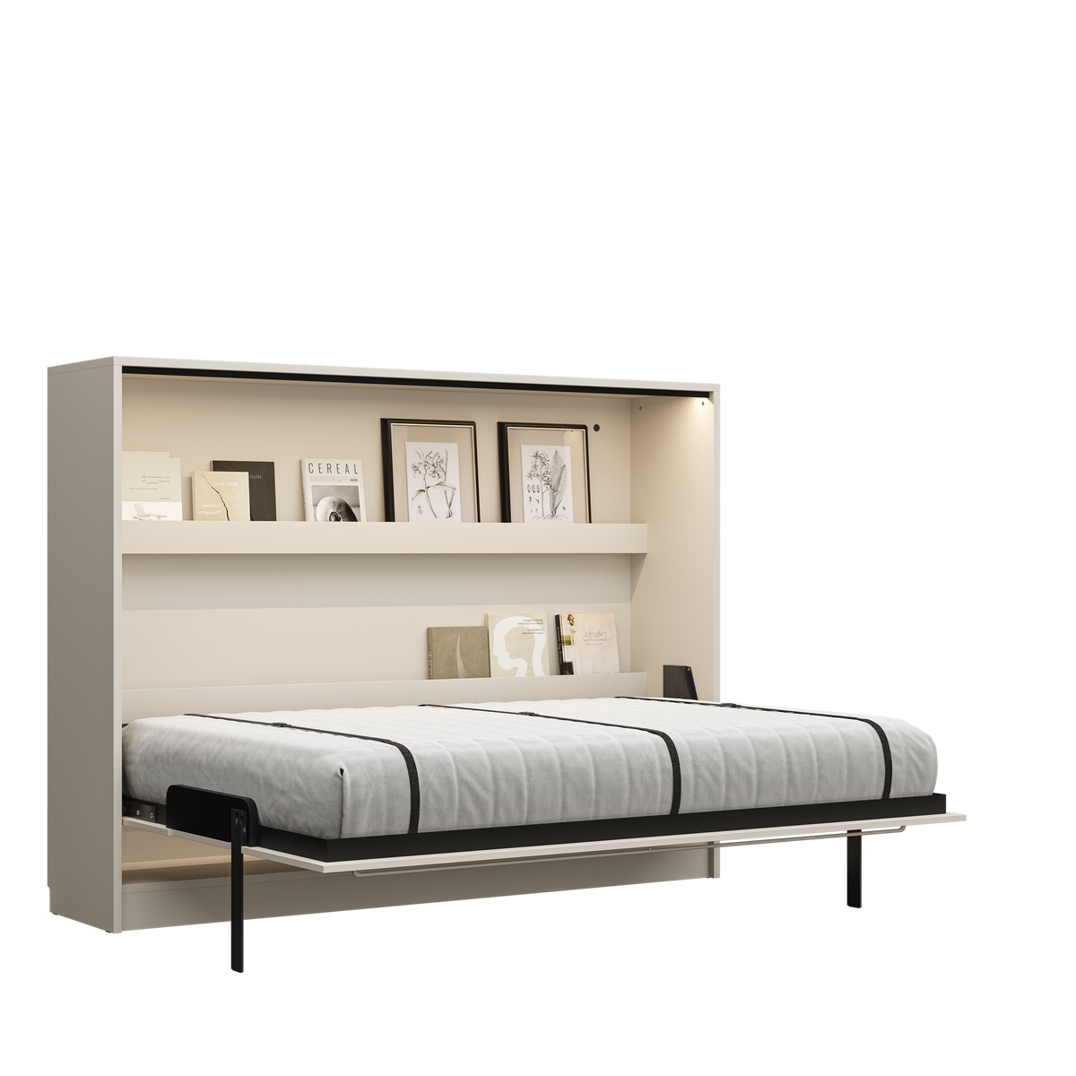 Customizable Genius COMFORT Horizontal Murphy Bed Furniture Set 140 × 200 cm – Cashmere