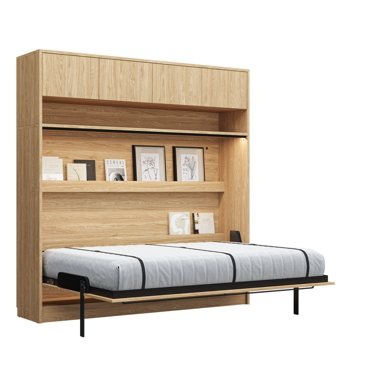 Customizable Genius COMFORT Horizontal Murphy Bed Furniture Set 140 × 200 cm – Oiled Oak