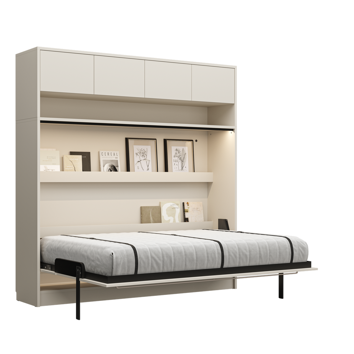 Customizable Genius COMFORT Horizontal Murphy Bed Furniture Set 140 × 200 cm – Cashmere