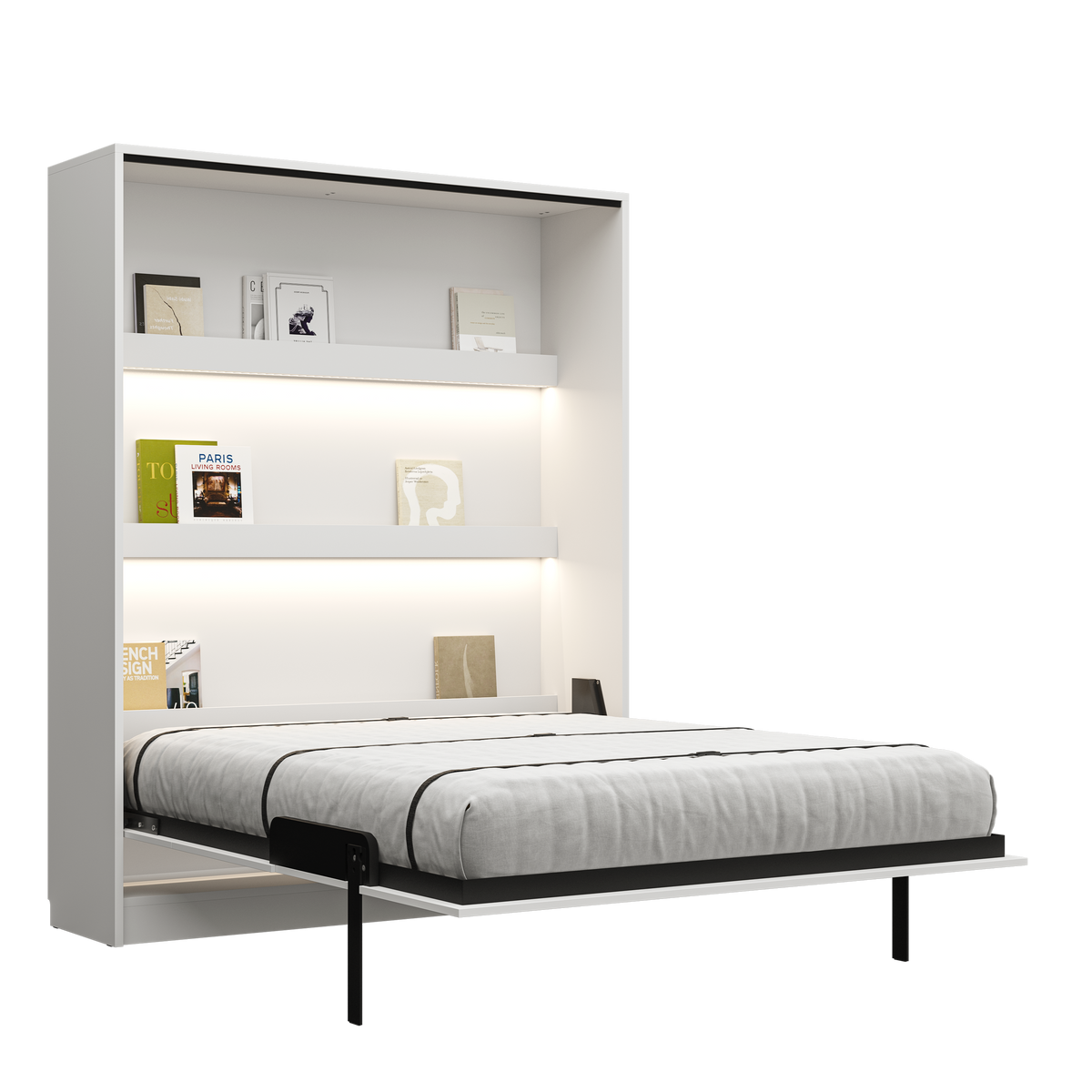 Customizable Genius Comfort Murphy Bed with Sofa 140 x 200 cm – White Matt