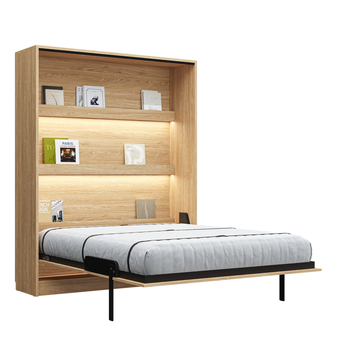 Customizable Genius Comfort Murphy Bed with Sofa 140 x 200 cm – Oiled Oak