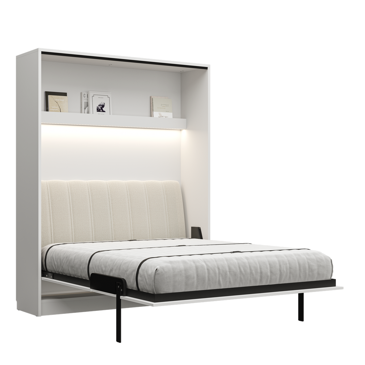 Customizable Genius Comfort Murphy Bed with Sofa 140 x 200 cm – White Matt