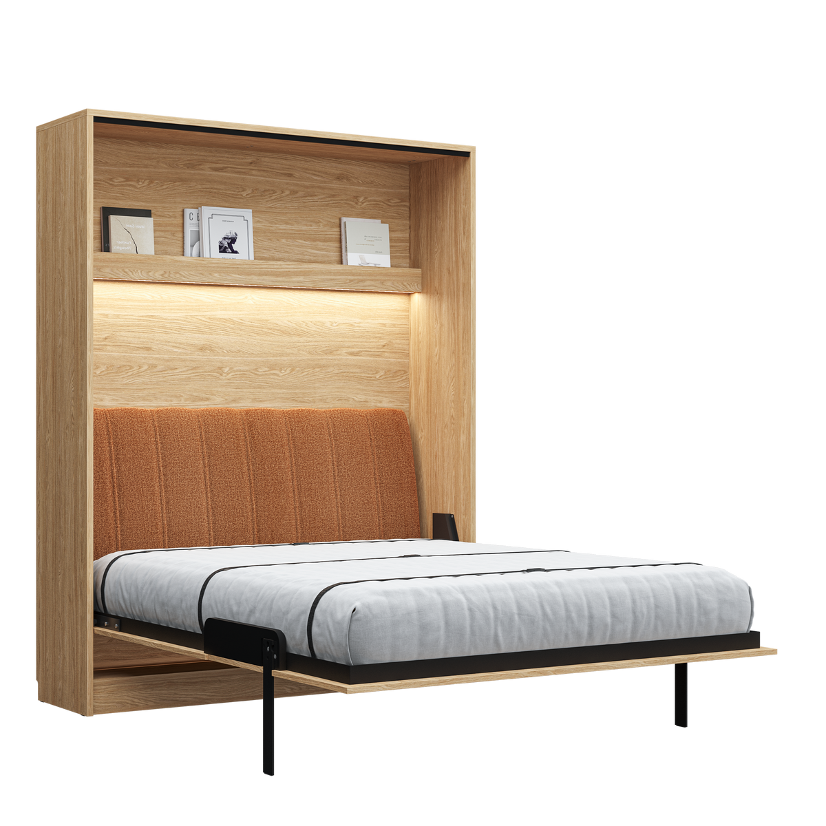 Customizable Genius Comfort Murphy Bed with Sofa 140 x 200 cm – Oiled Oak