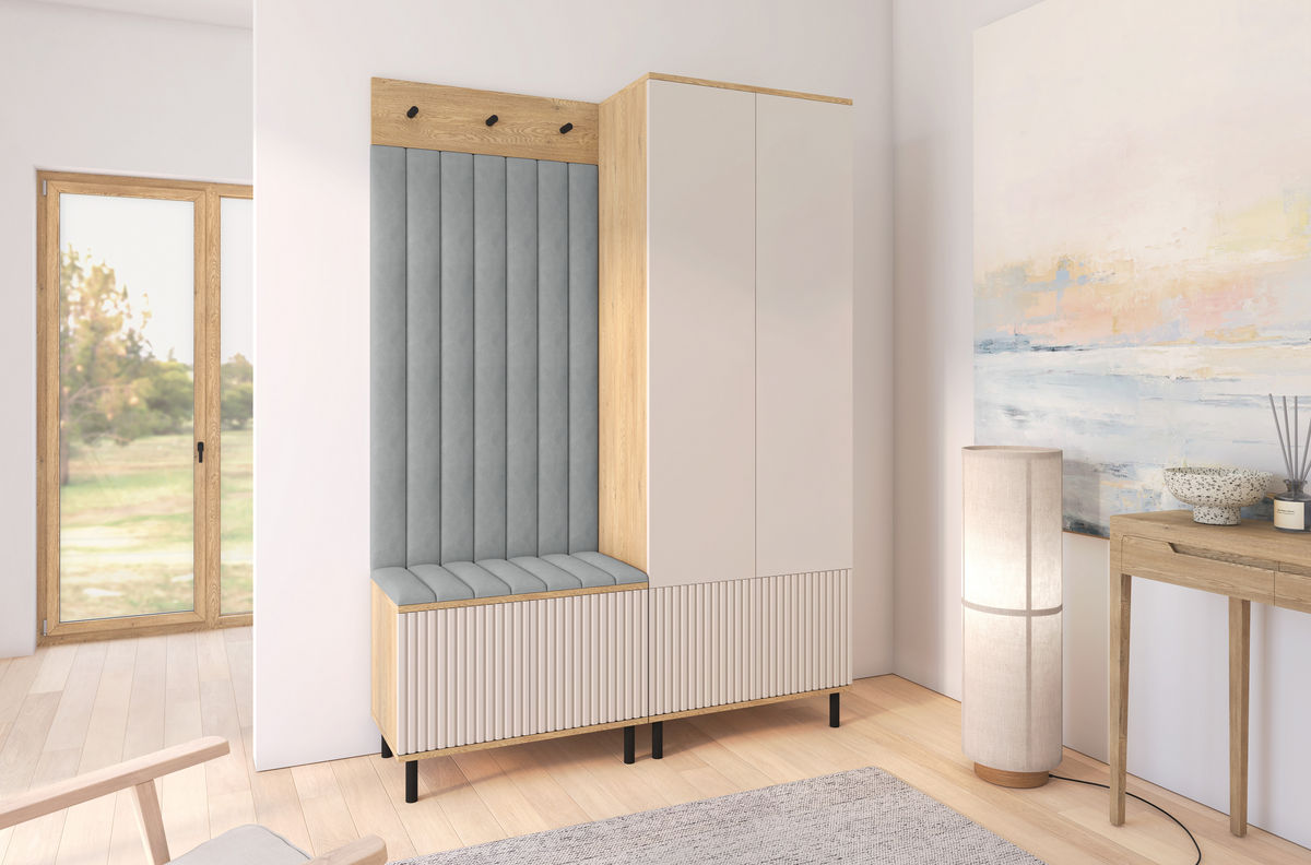 Bello Hallway Wardrobe Set 1 – Choose Leg Height, Mirror & Panel Colour | Cashmere & Cremona Oak