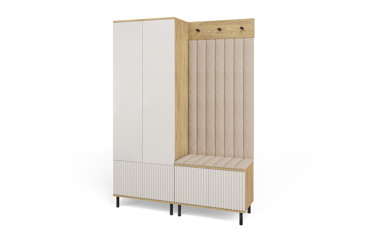Bello Hallway Wardrobe Set 1 – Choose Leg Height, Mirror & Panel Colour | Cashmere & Cremona Oak