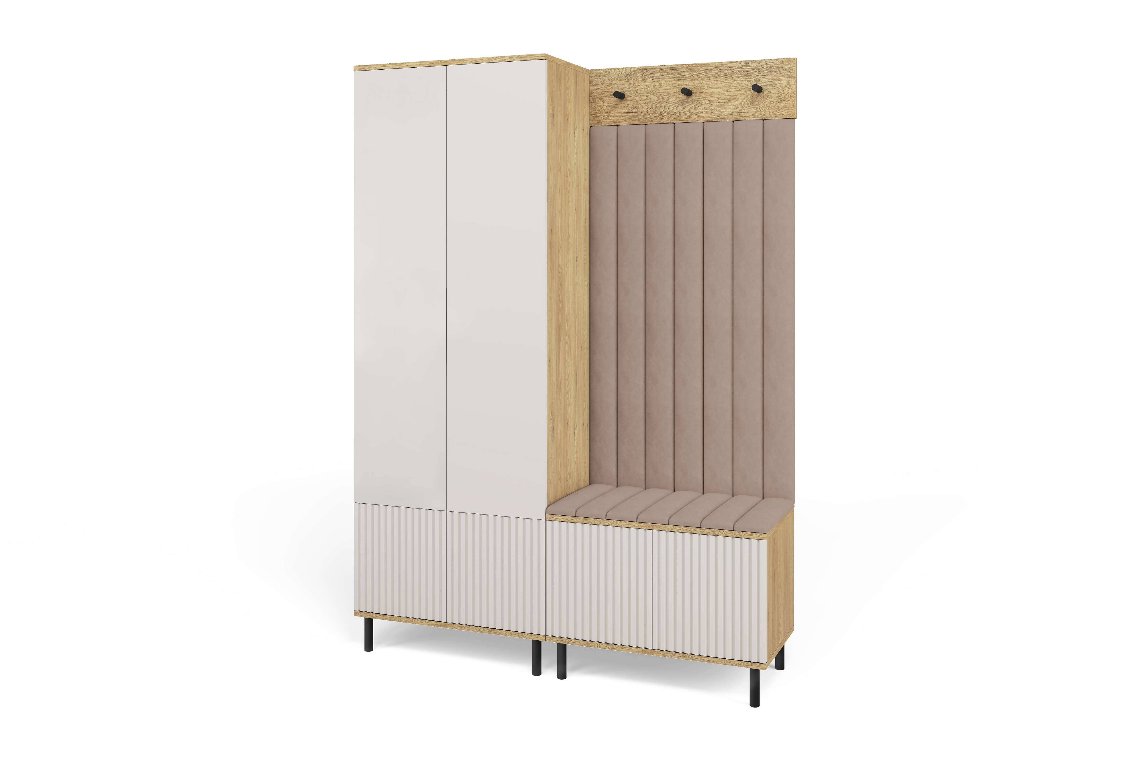 Bello Hallway Wardrobe Set 1 – Choose Leg Height, Mirror & Panel Colour | Cashmere & Cremona Oak