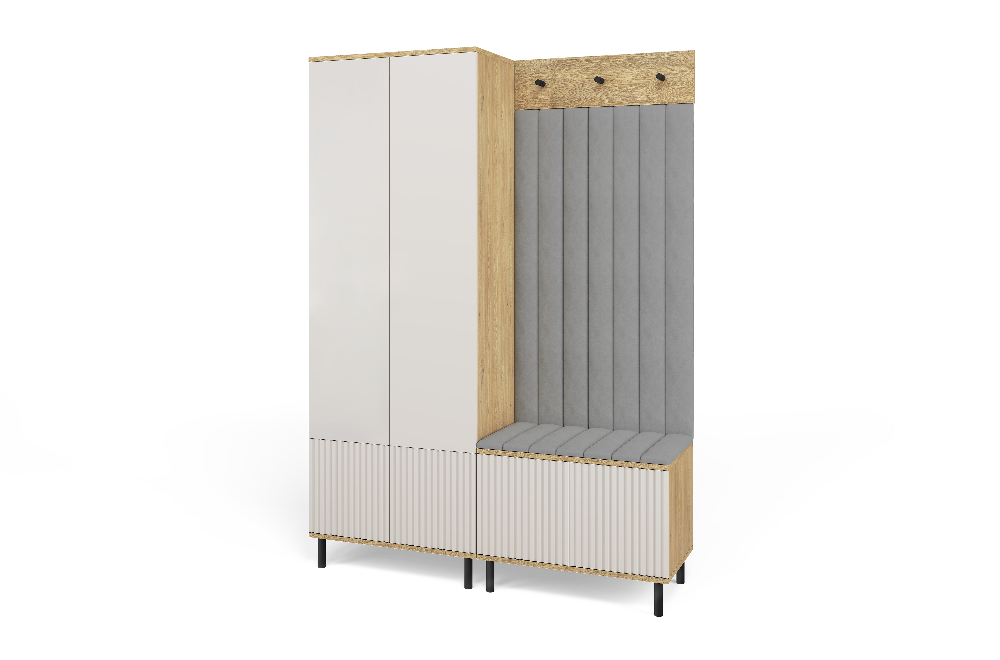 Bello Hallway Wardrobe Set 1 – Choose Leg Height, Mirror & Panel Colour | Cashmere & Cremona Oak