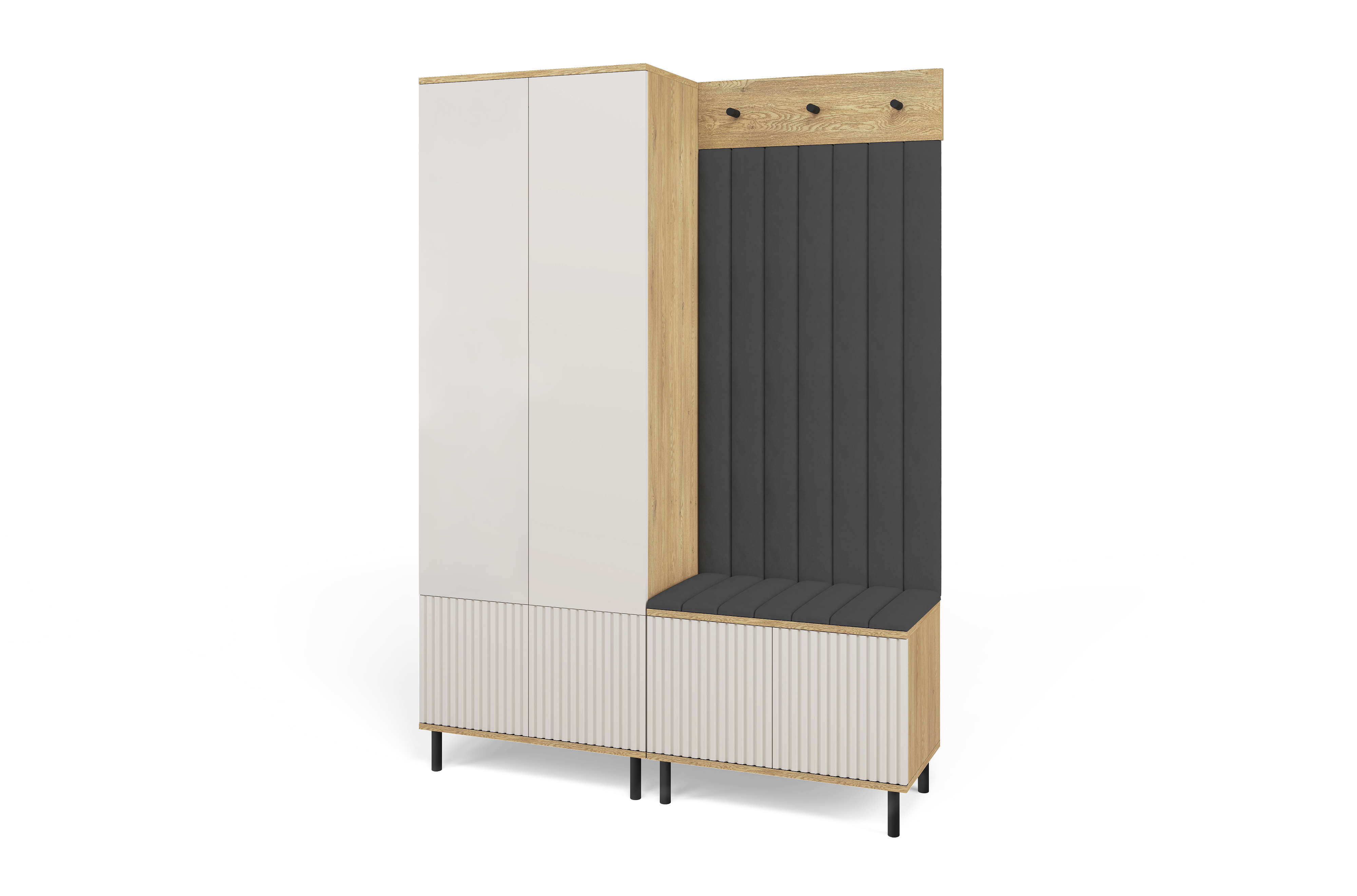 Bello Hallway Wardrobe Set 1 – Choose Leg Height, Mirror & Panel Colour | Cashmere & Cremona Oak