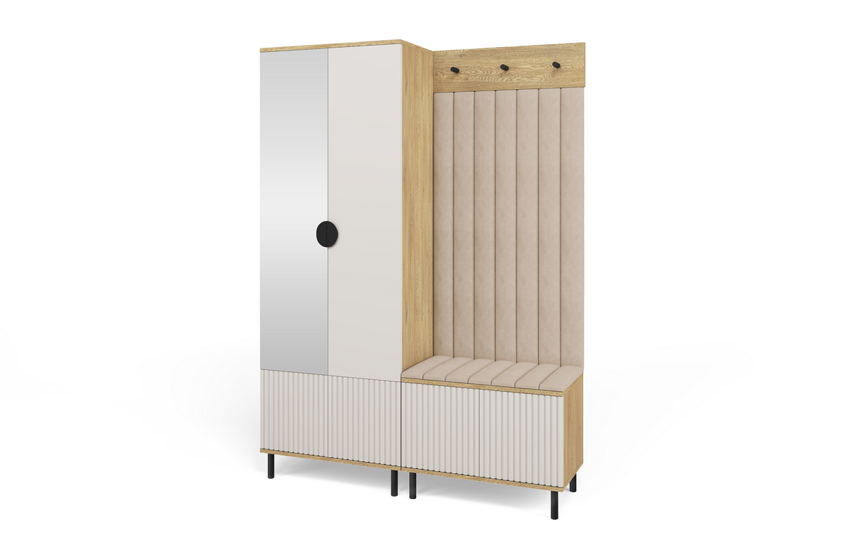 Bello Hallway Wardrobe Set 1 – Choose Leg Height, Mirror & Panel Colour | Cashmere & Cremona Oak