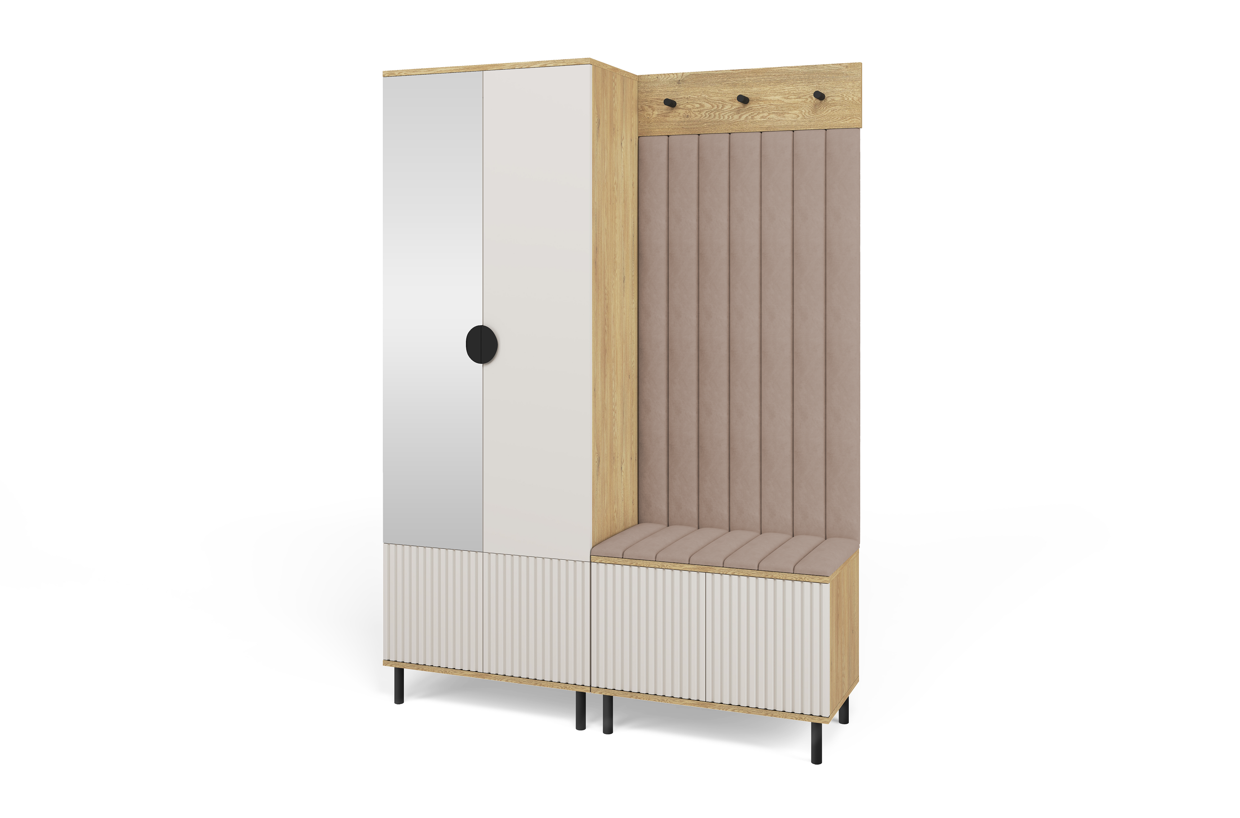 Bello Hallway Wardrobe Set 1 – Choose Leg Height, Mirror & Panel Colour | Cashmere & Cremona Oak