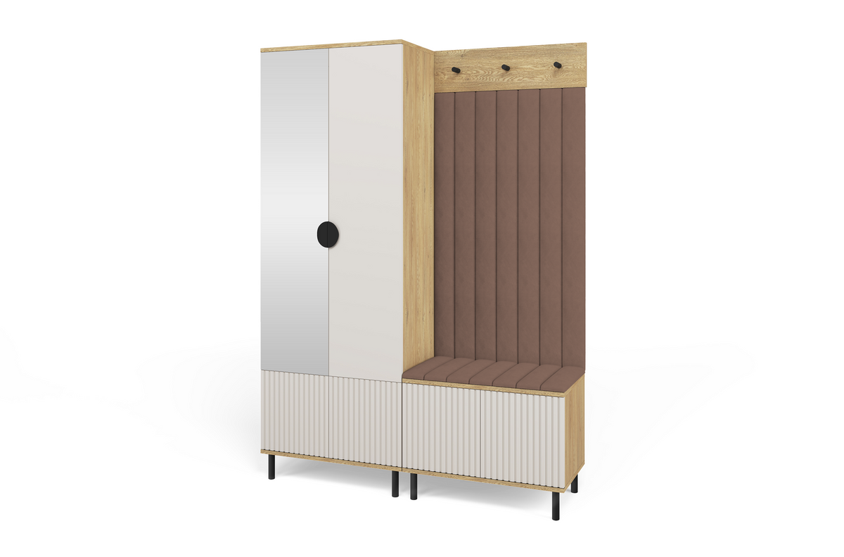 Bello Hallway Wardrobe Set 1 – Choose Leg Height, Mirror & Panel Colour | Cashmere & Cremona Oak