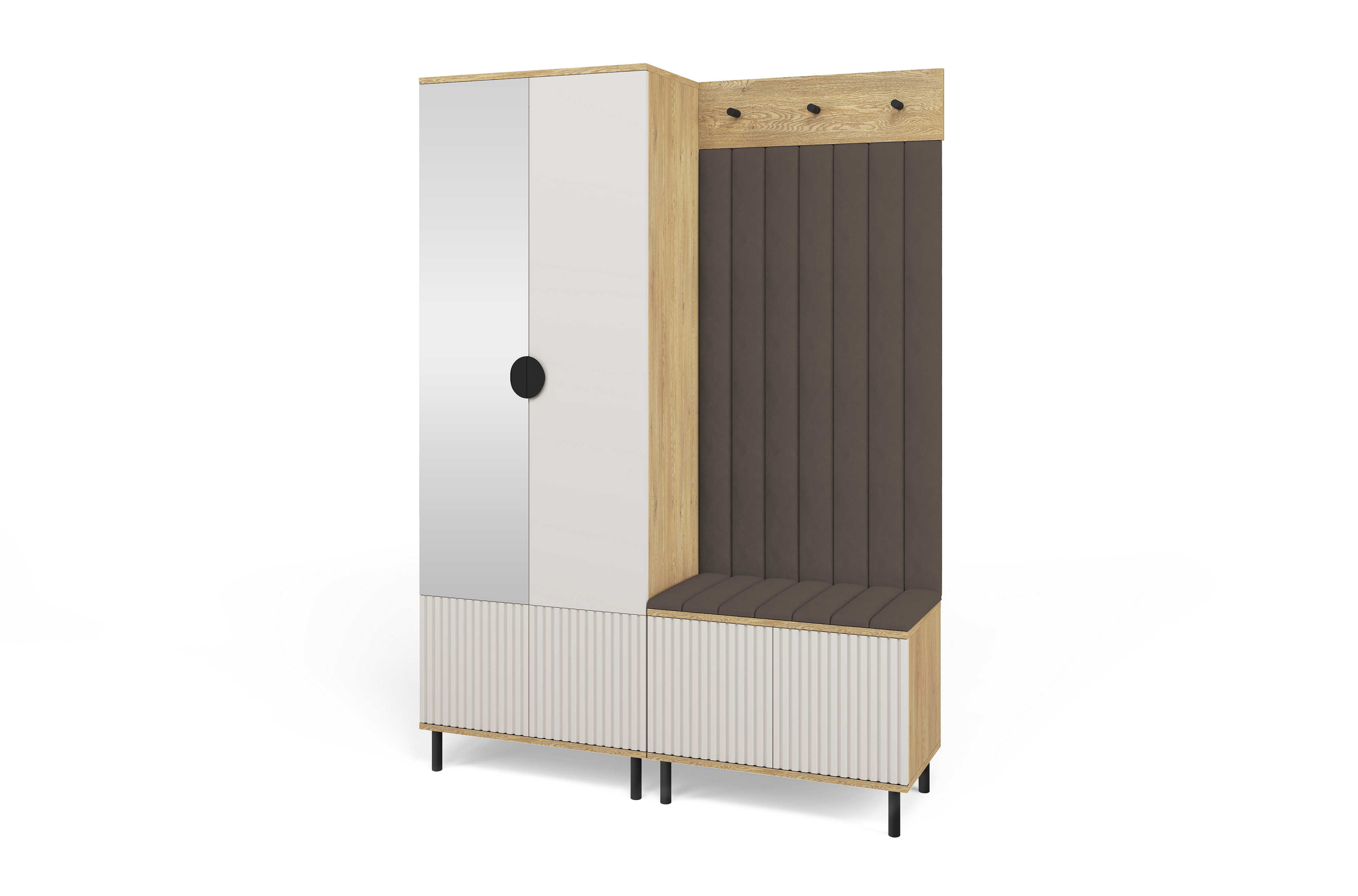 Bello Hallway Wardrobe Set 1 – Choose Leg Height, Mirror & Panel Colour | Cashmere & Cremona Oak
