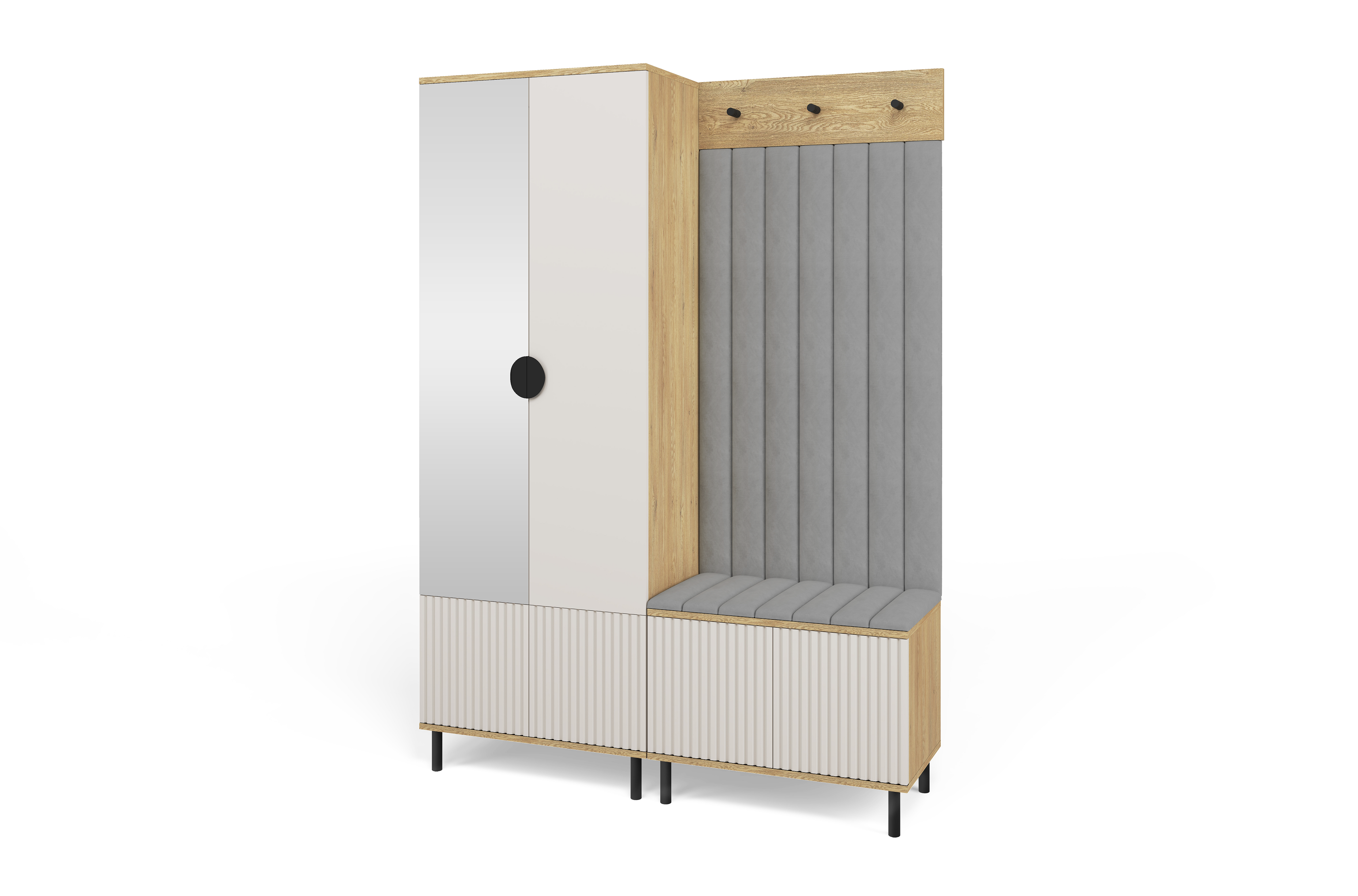 Bello Hallway Wardrobe Set 1 – Choose Leg Height, Mirror & Panel Colour | Cashmere & Cremona Oak