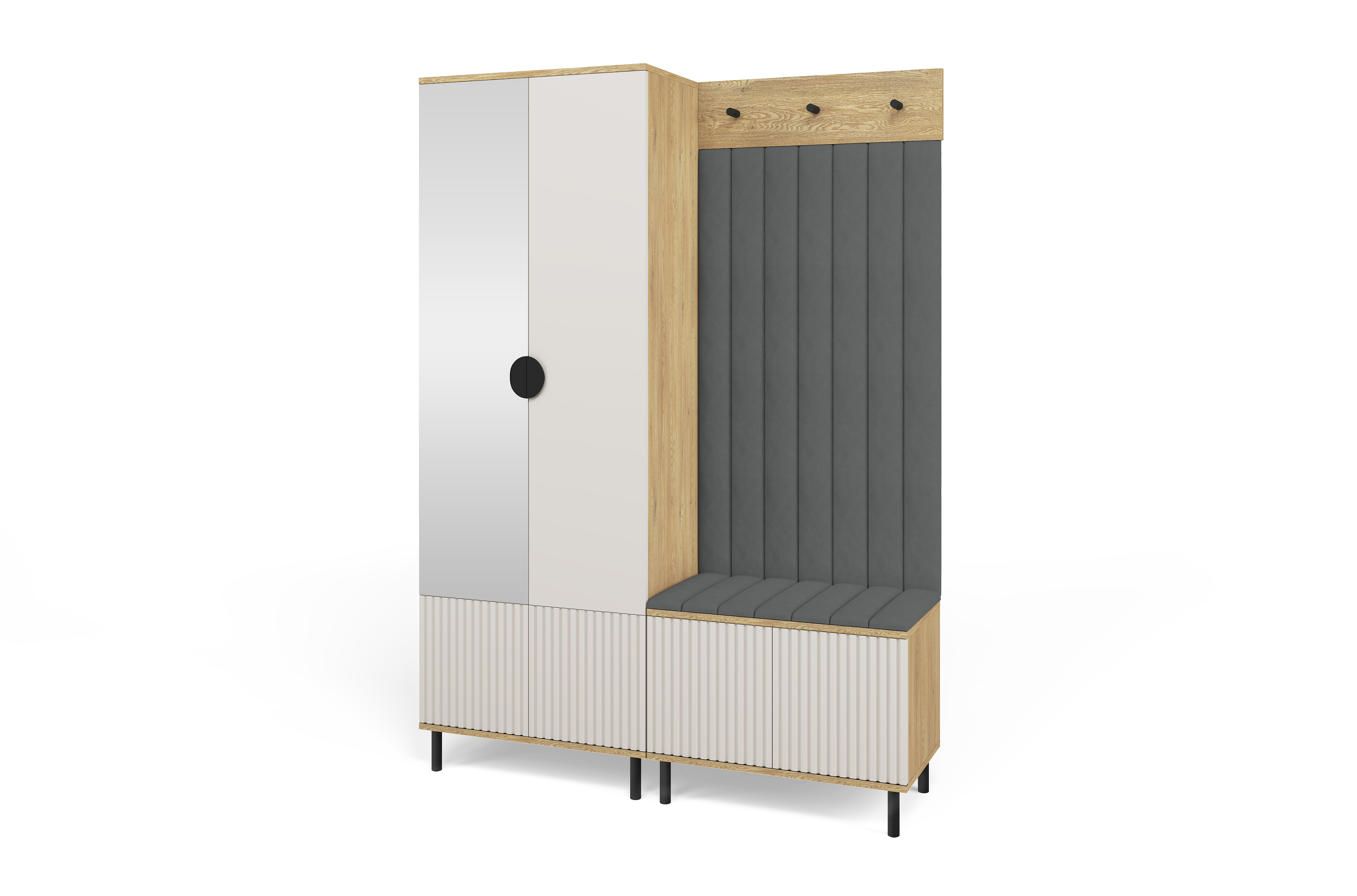 Bello Hallway Wardrobe Set 1 – Choose Leg Height, Mirror & Panel Colour | Cashmere & Cremona Oak