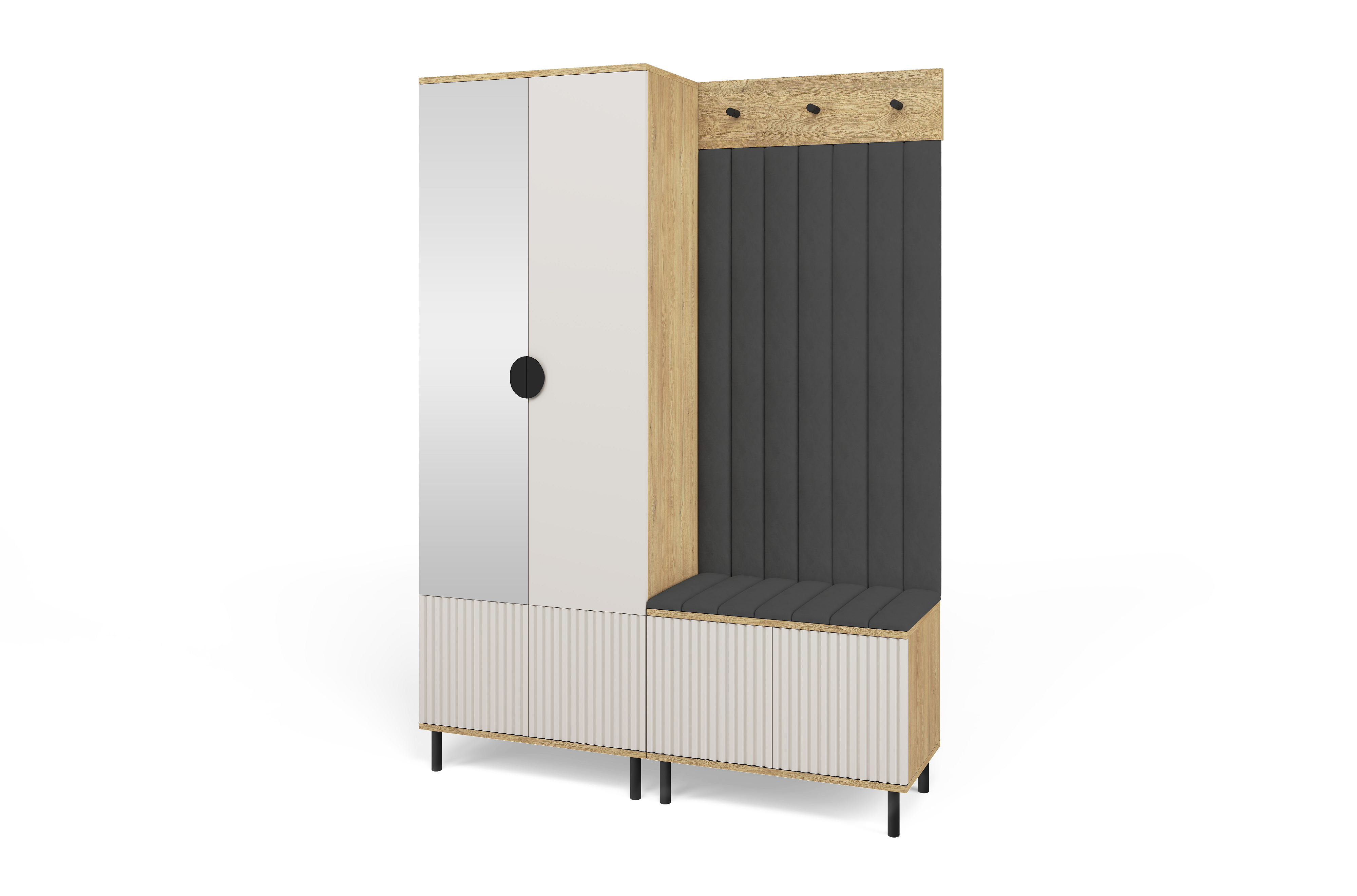 Bello Hallway Wardrobe Set 1 – Choose Leg Height, Mirror & Panel Colour | Cashmere & Cremona Oak