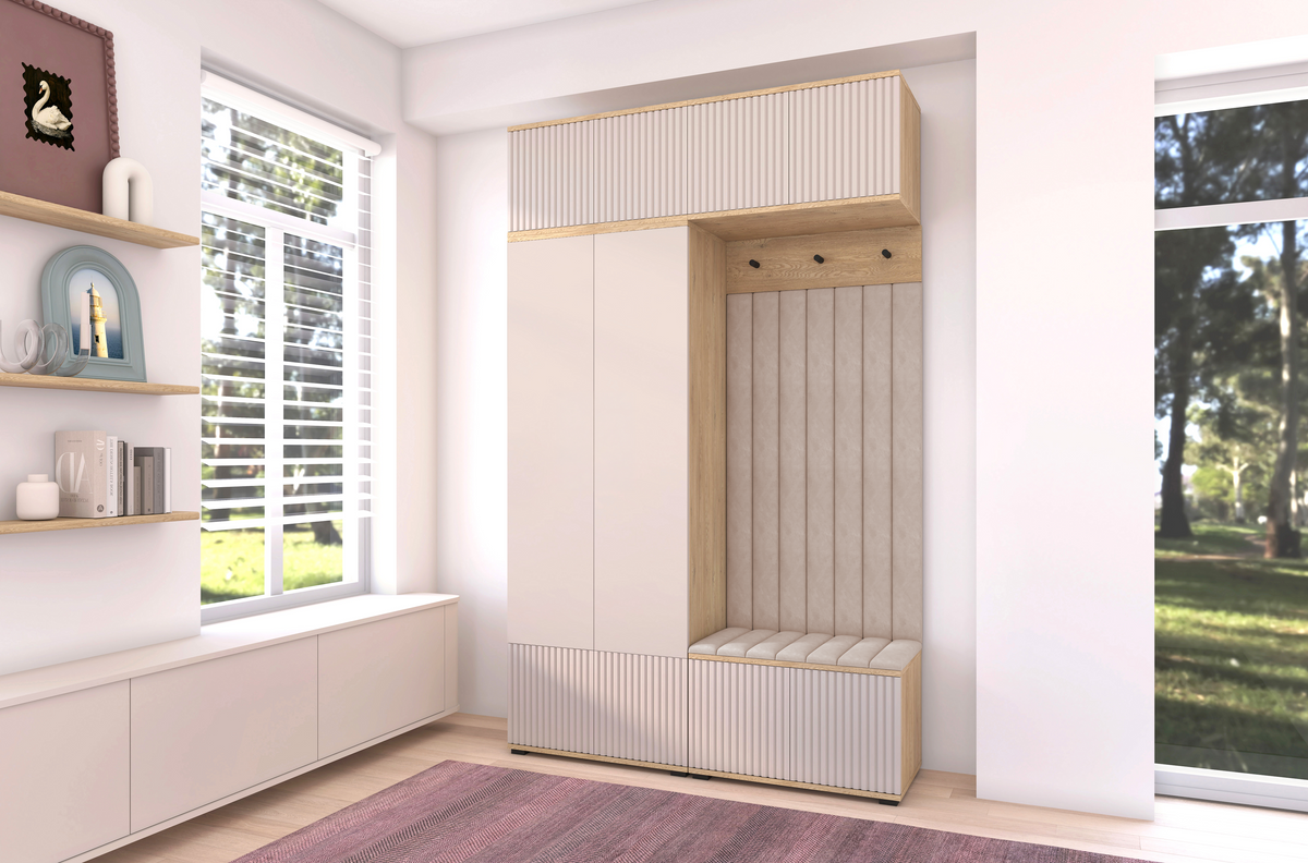 Bello Hallway Wardrobe Set 2 – Choose Leg Height, Mirror & Panel Colour | Cashmere & Cremona Oak