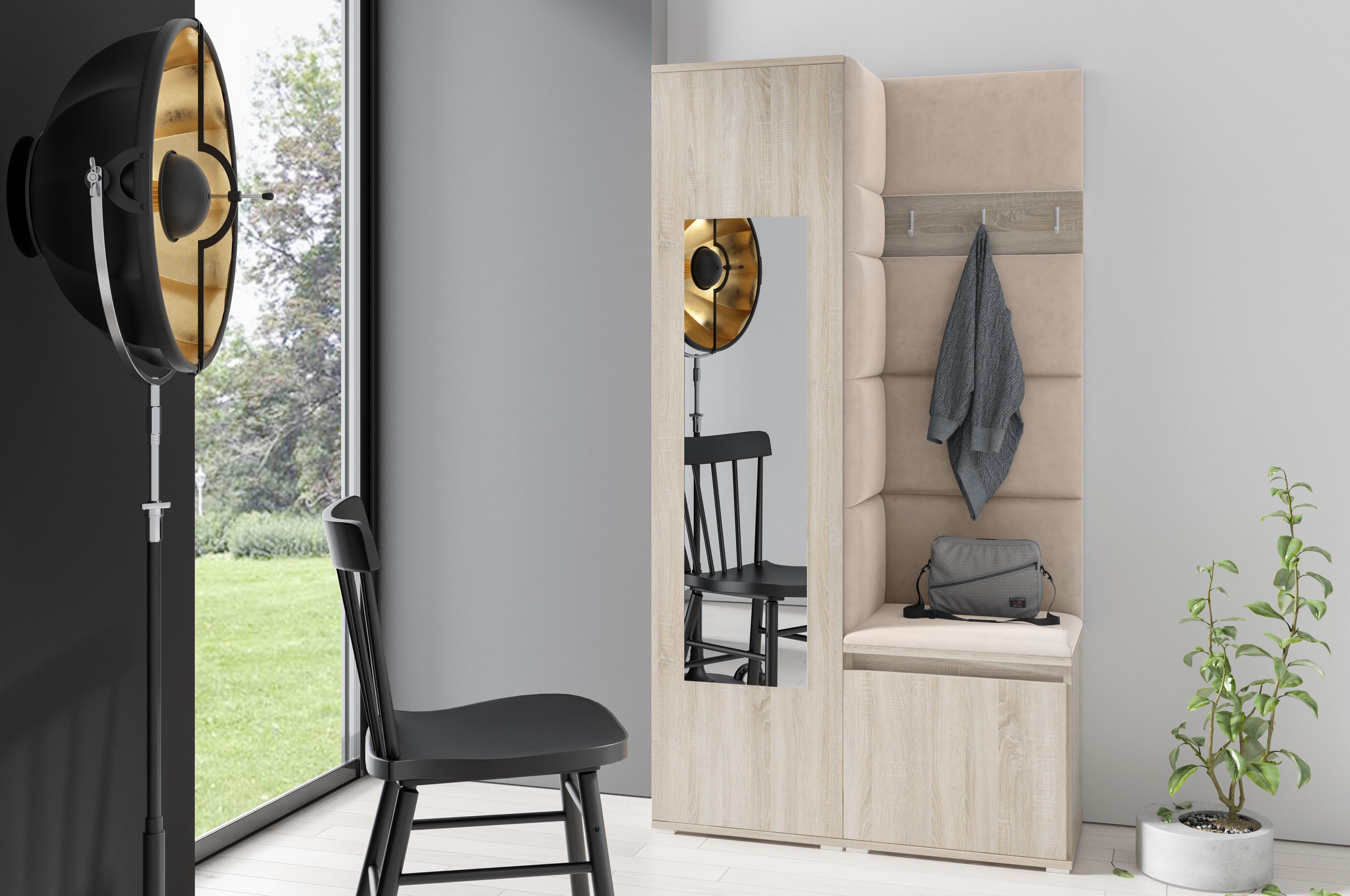 PK Emi 13 Hallway Wardrobe Sonoma - Upholstered Panels in Various Colours