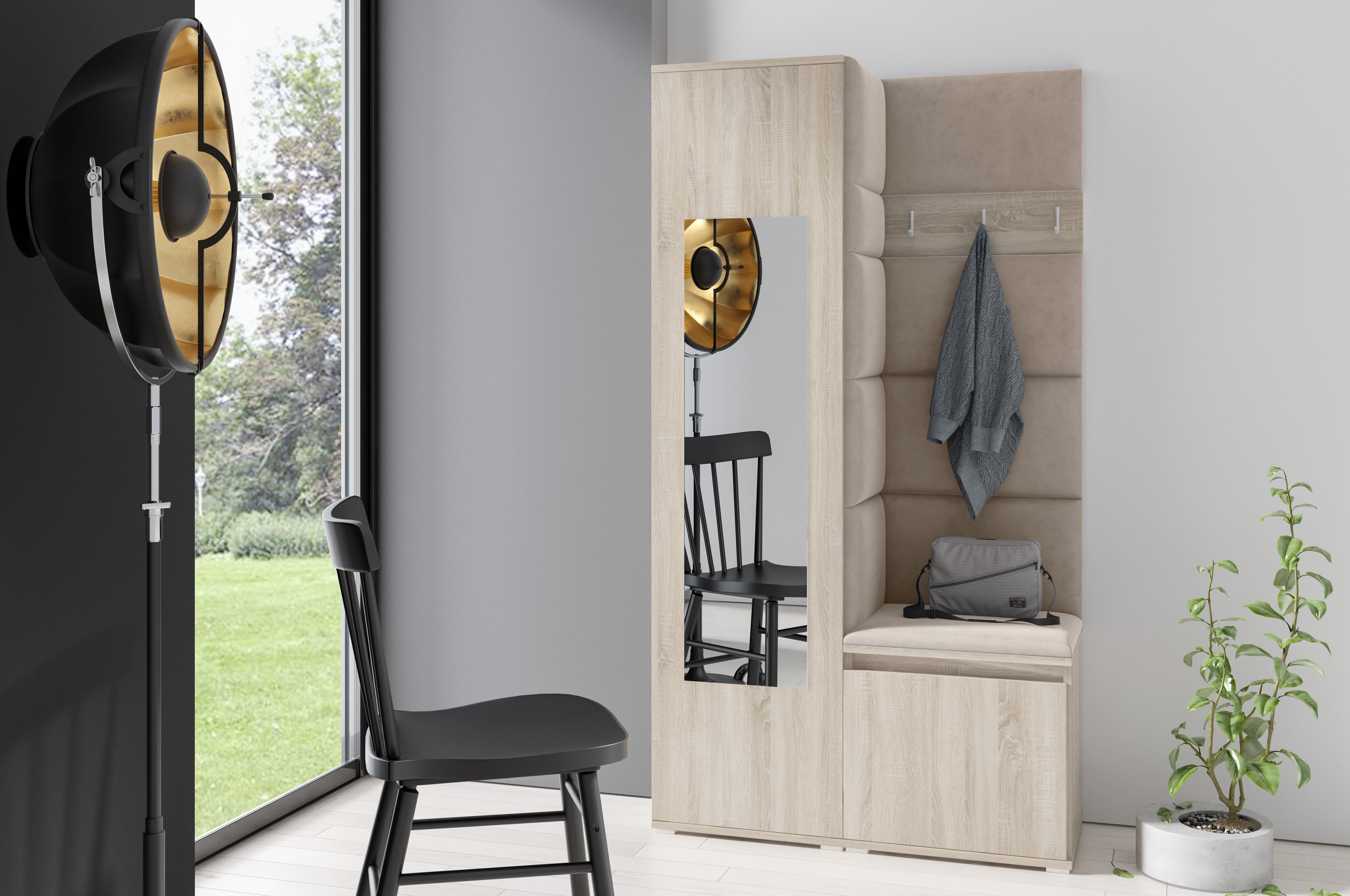 PK Emi 13 Hallway Wardrobe Sonoma - Upholstered Panels in Various Colours