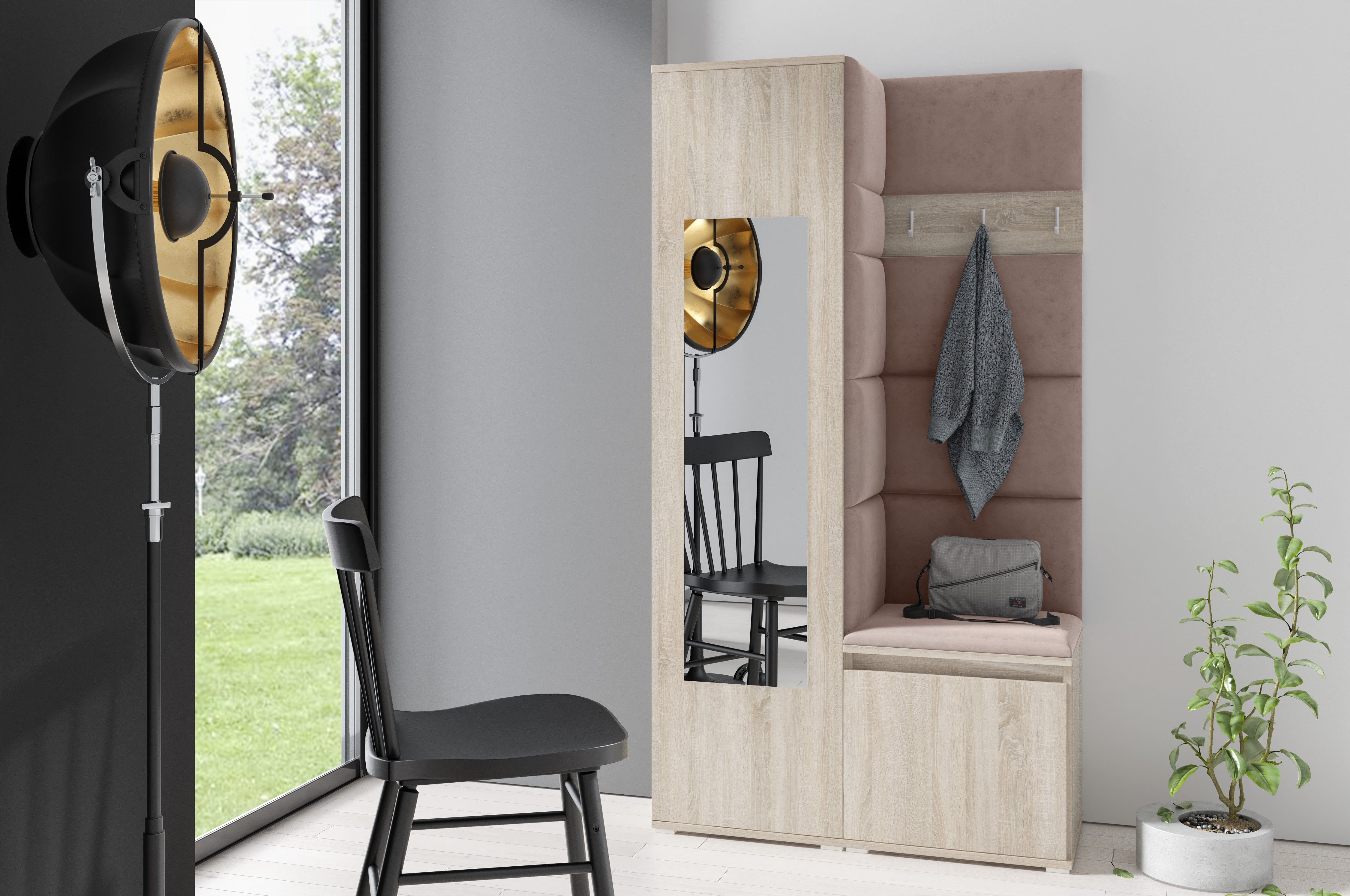 PK Emi 13 Hallway Wardrobe Sonoma - Upholstered Panels in Various Colours