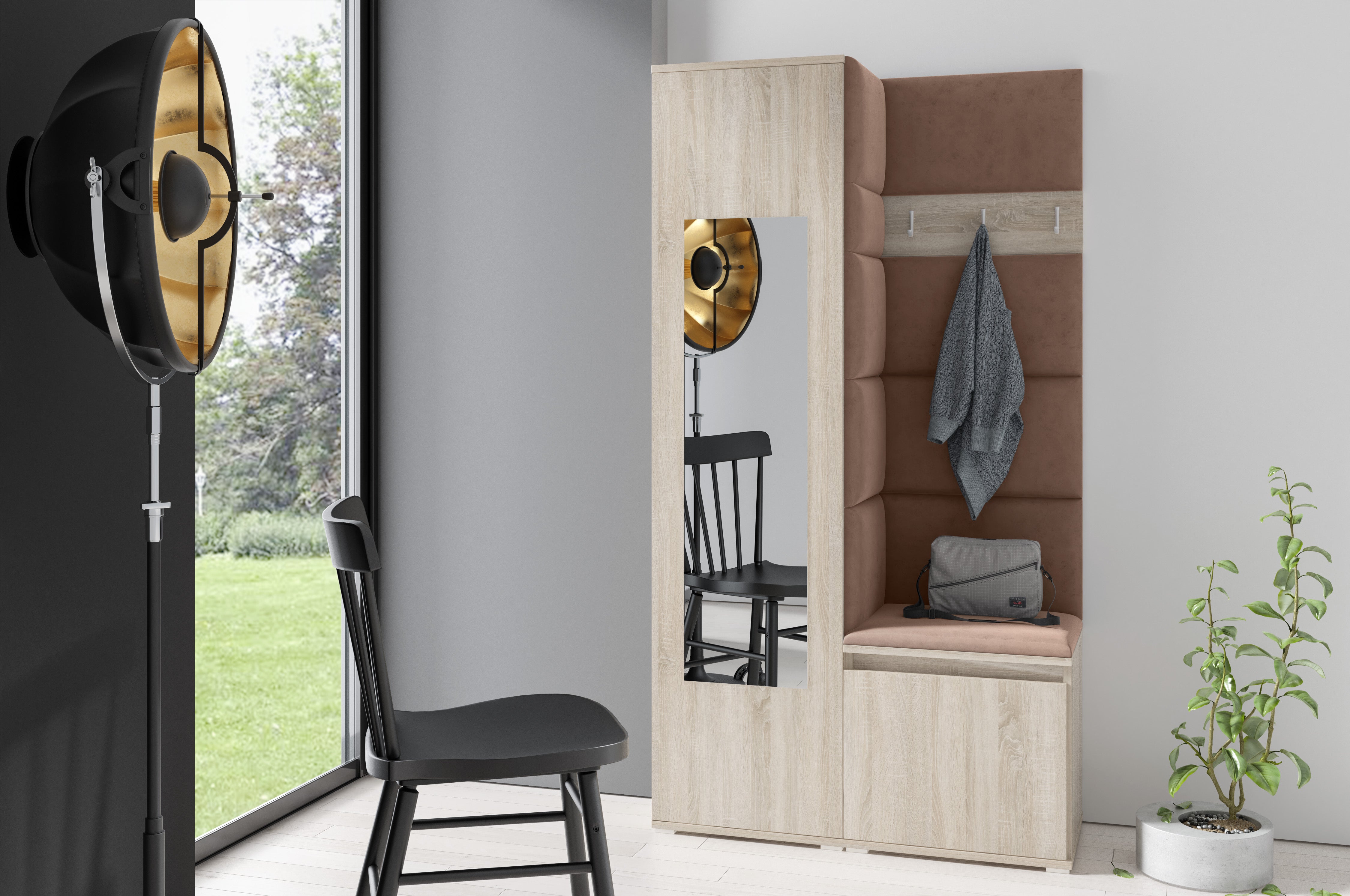PK Emi 13 Hallway Wardrobe Sonoma - Upholstered Panels in Various Colours