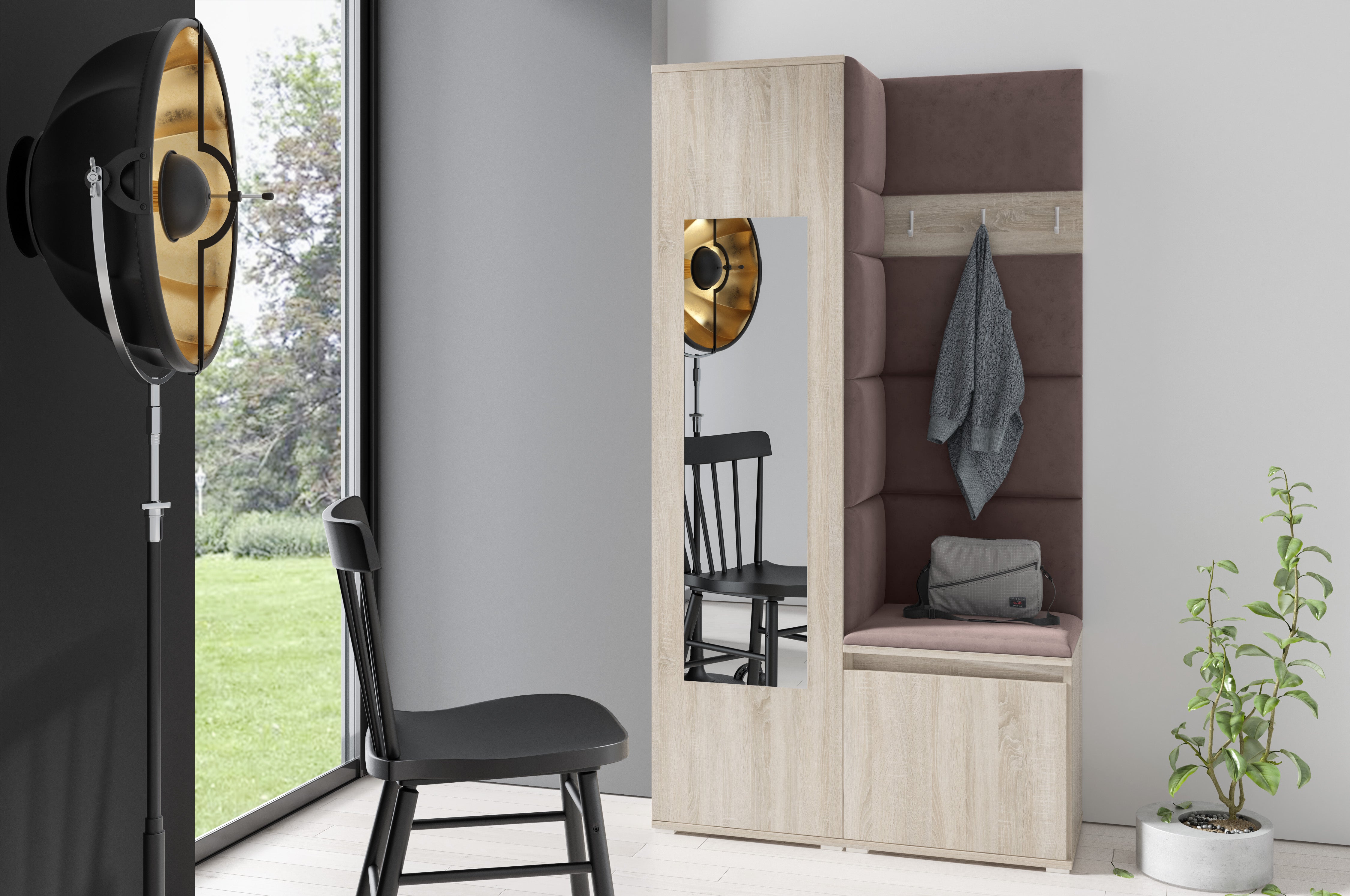 PK Emi 13 Hallway Wardrobe Sonoma - Upholstered Panels in Various Colours