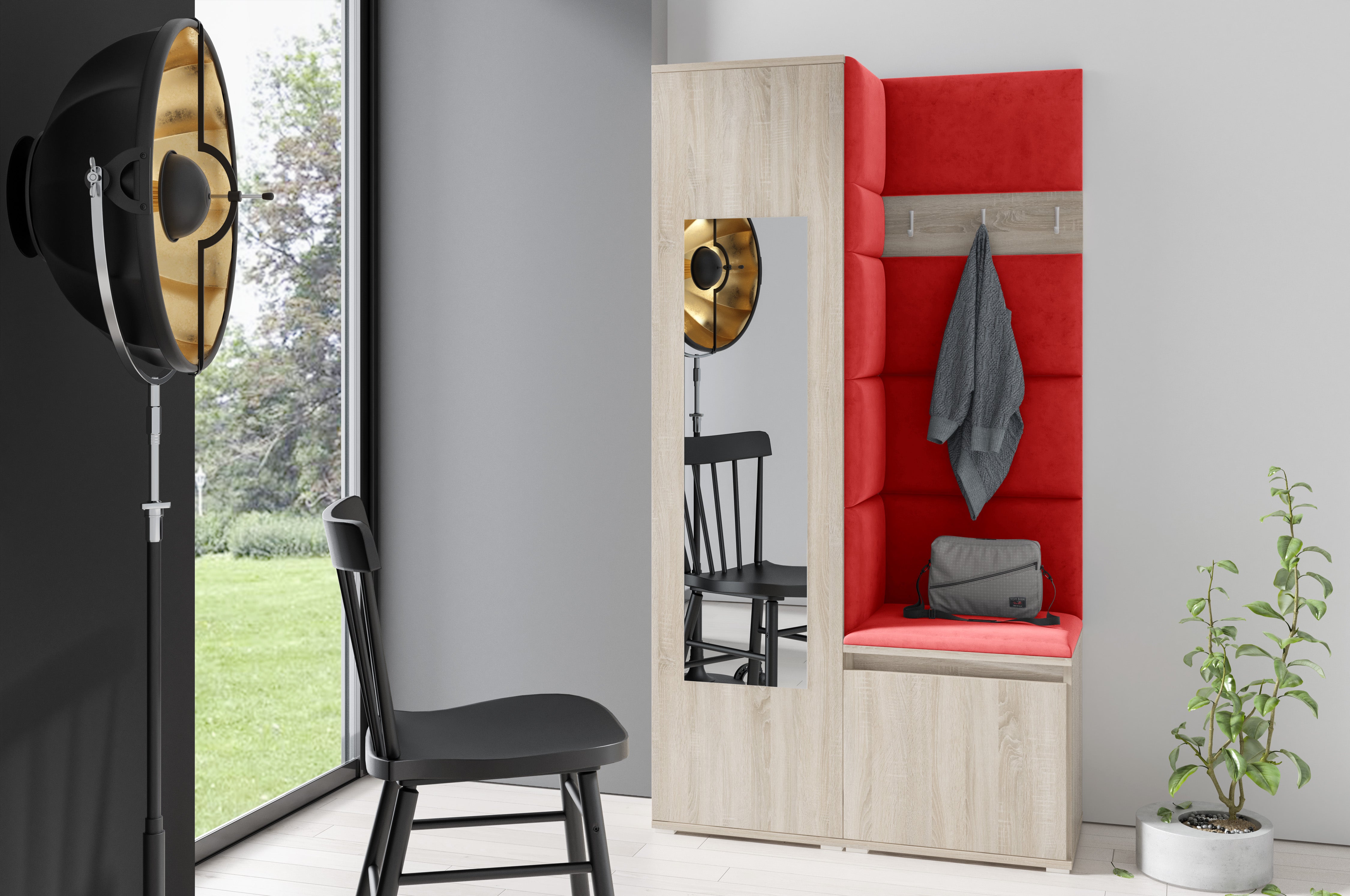 PK Emi 13 Hallway Wardrobe Sonoma - Upholstered Panels in Various Colours