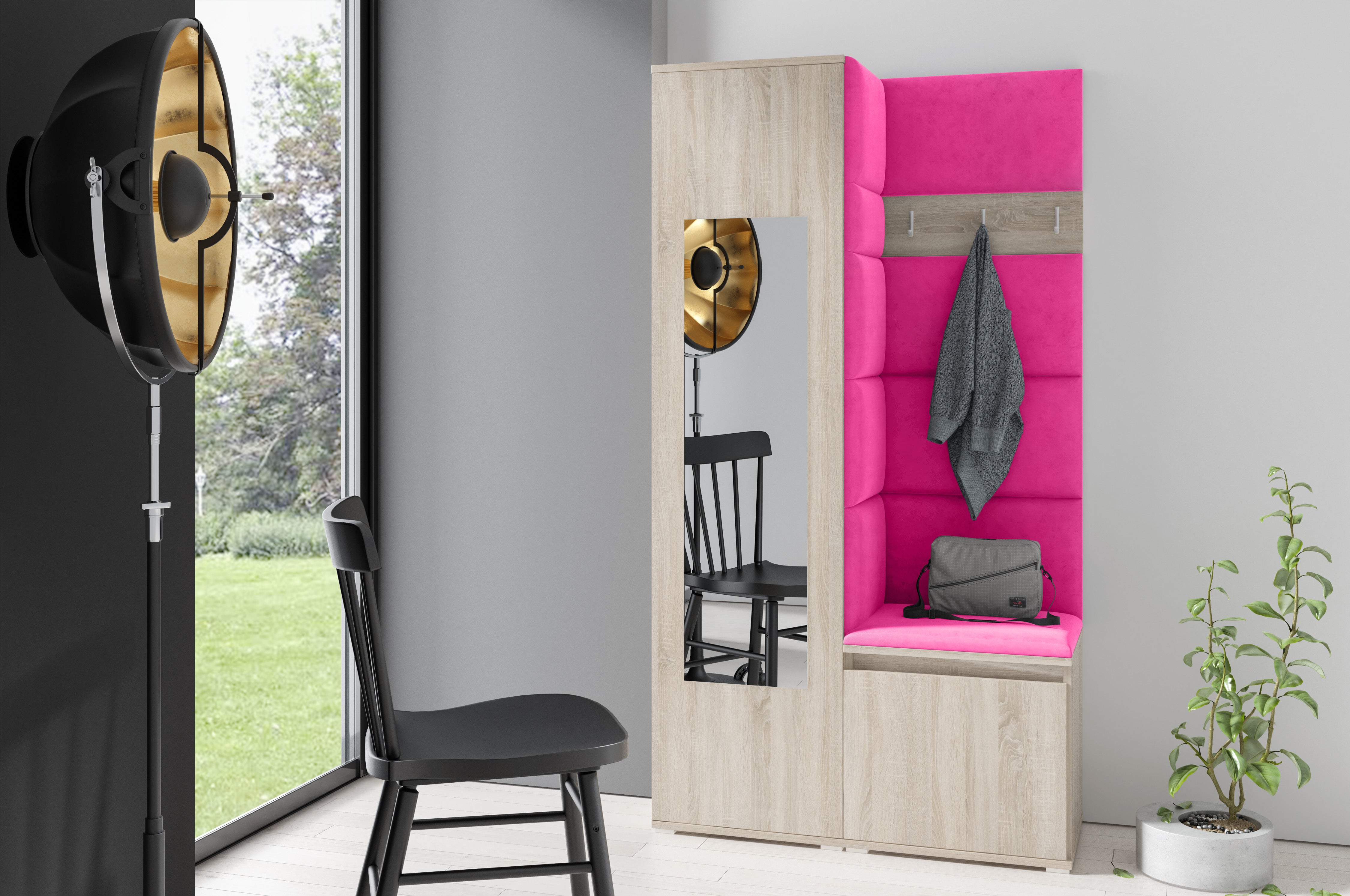 PK Emi 13 Hallway Wardrobe Sonoma - Upholstered Panels in Various Colours