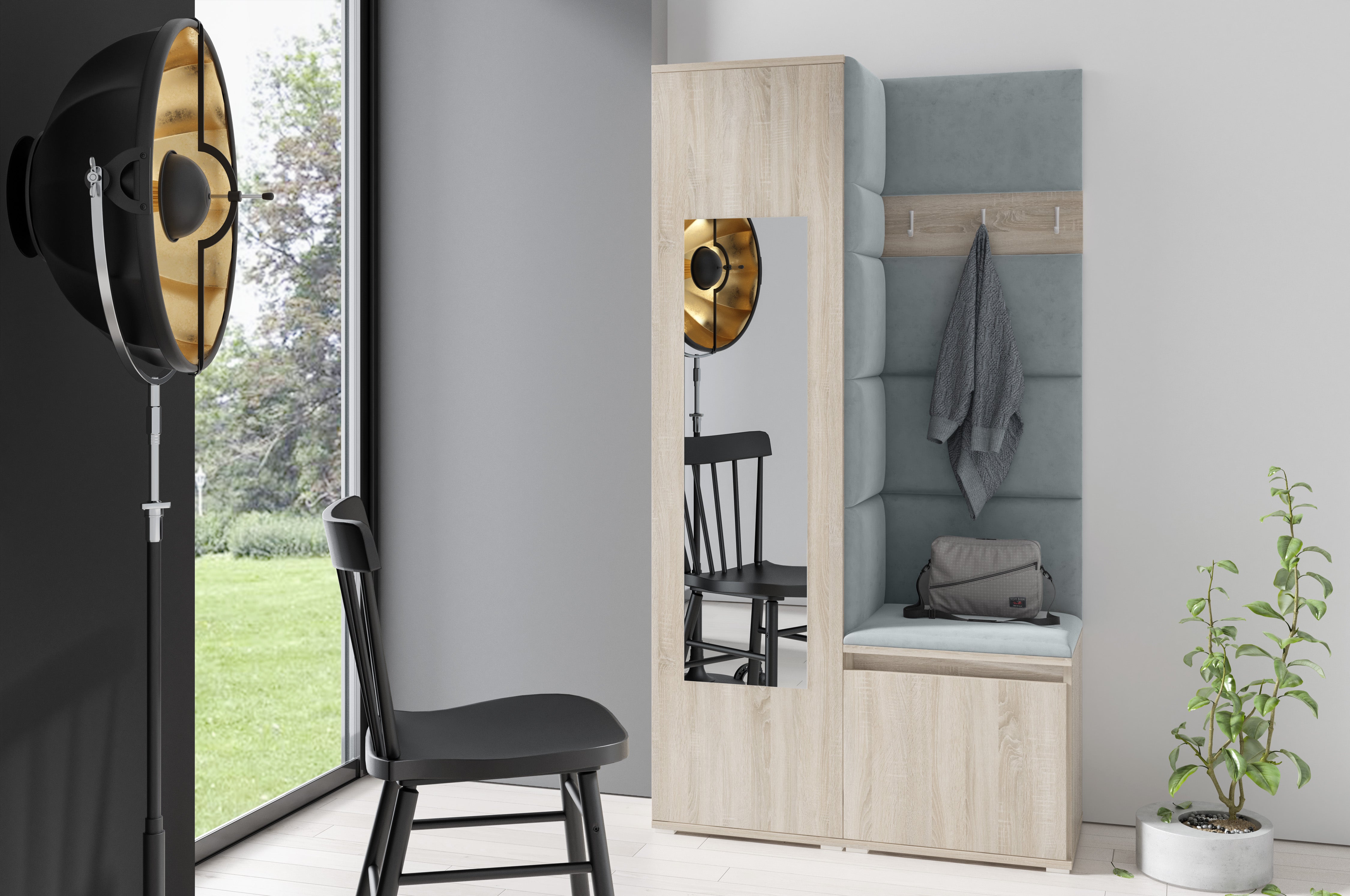 PK Emi 13 Hallway Wardrobe Sonoma - Upholstered Panels in Various Colours