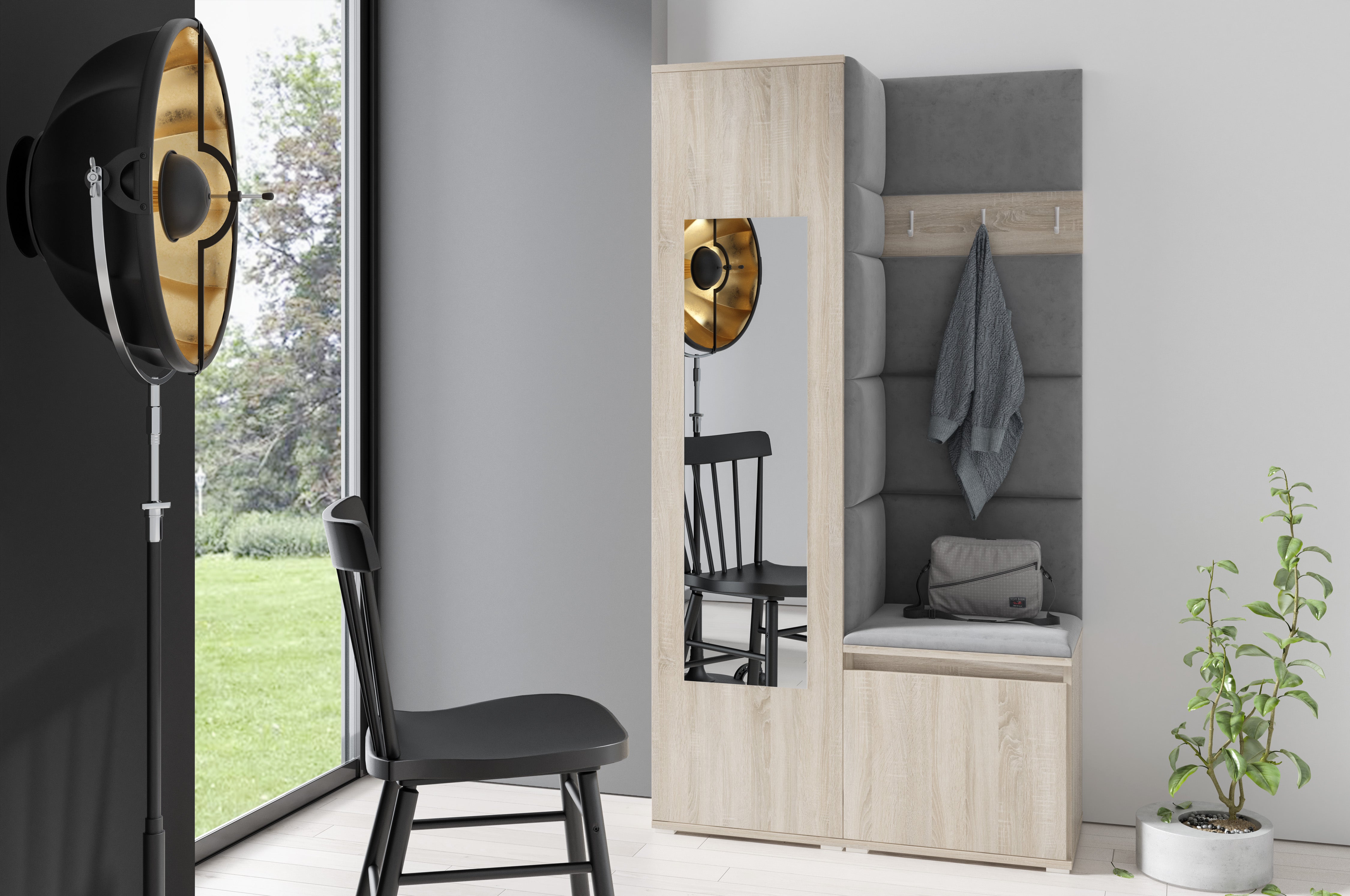 PK Emi 13 Hallway Wardrobe Sonoma - Upholstered Panels in Various Colours