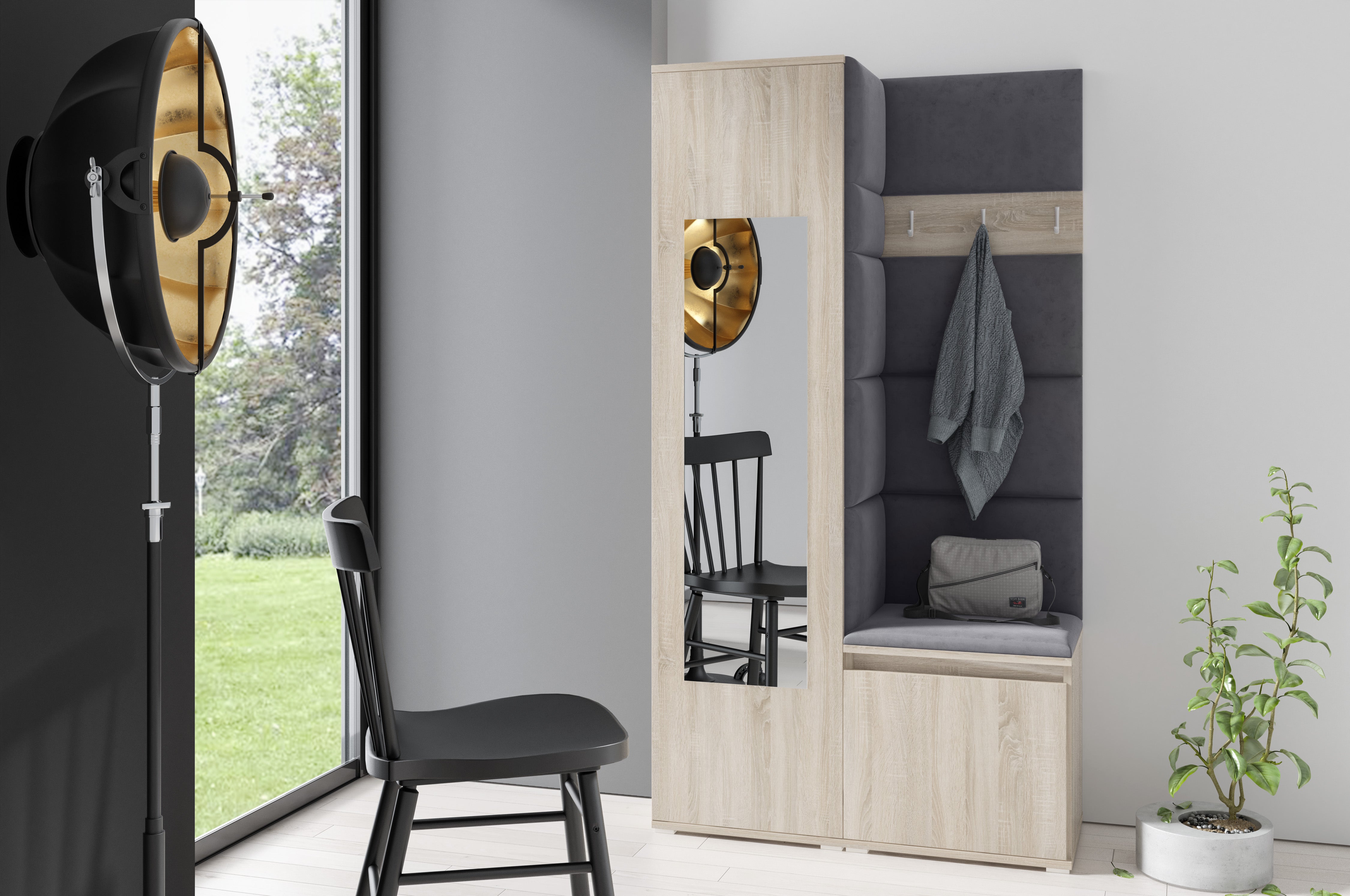 PK Emi 13 Hallway Wardrobe Sonoma - Upholstered Panels in Various Colours