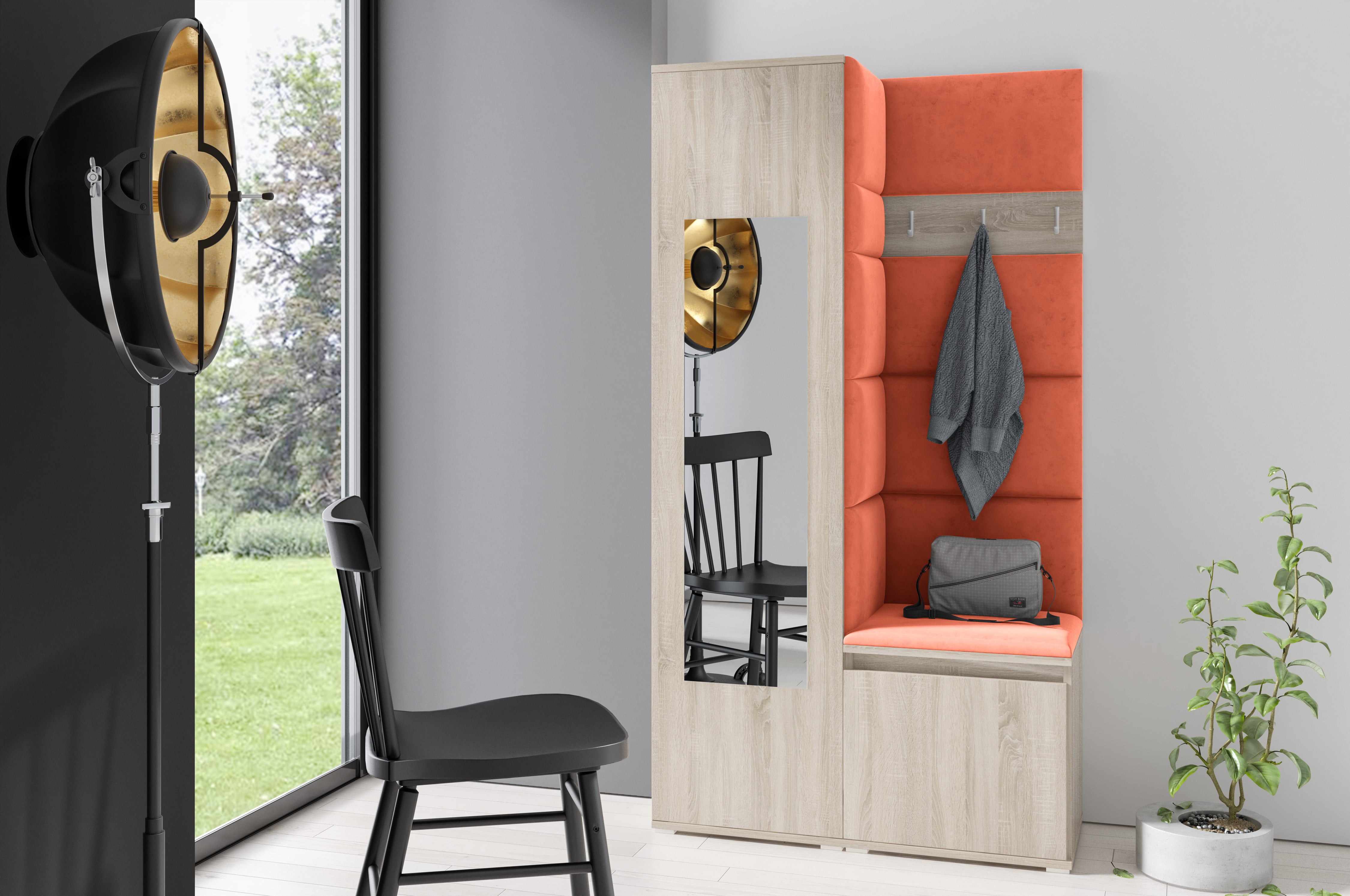 PK Emi 13 Hallway Wardrobe Sonoma - Upholstered Panels in Various Colours