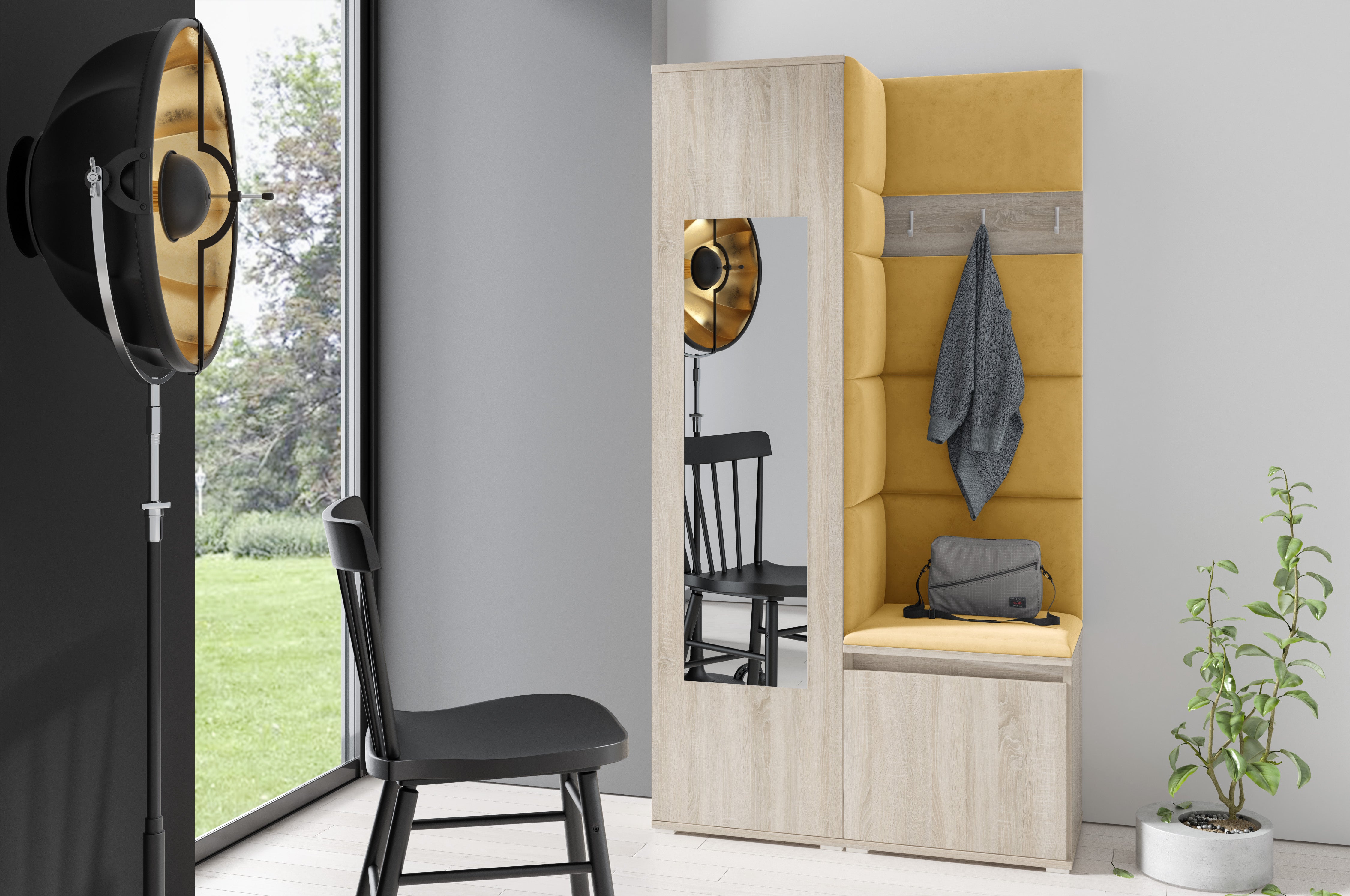 PK Emi 13 Hallway Wardrobe Sonoma - Upholstered Panels in Various Colours