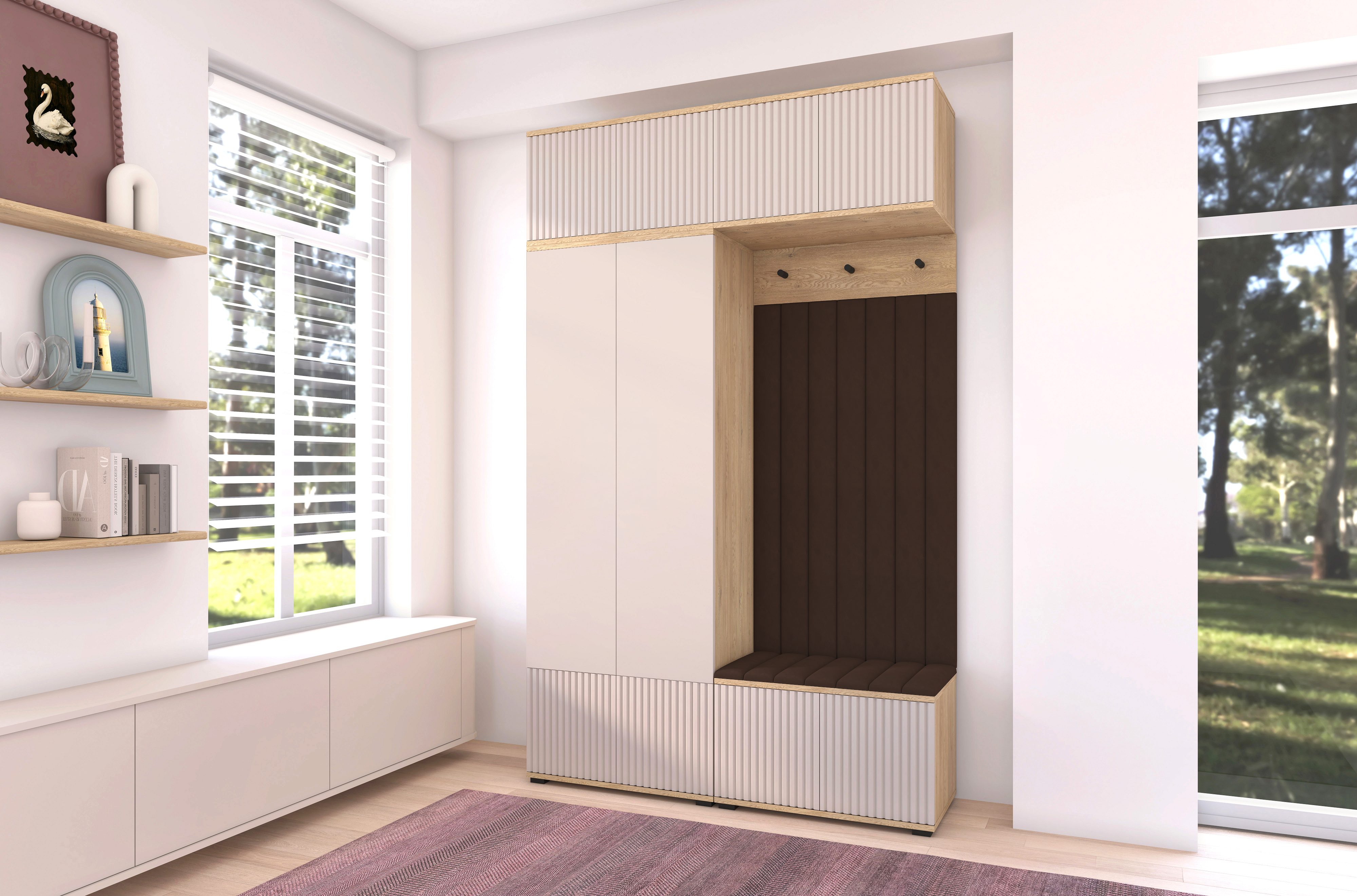 Bello Hallway Wardrobe Set 2 – Choose Leg Height, Mirror & Panel Colour | Cashmere & Cremona Oak