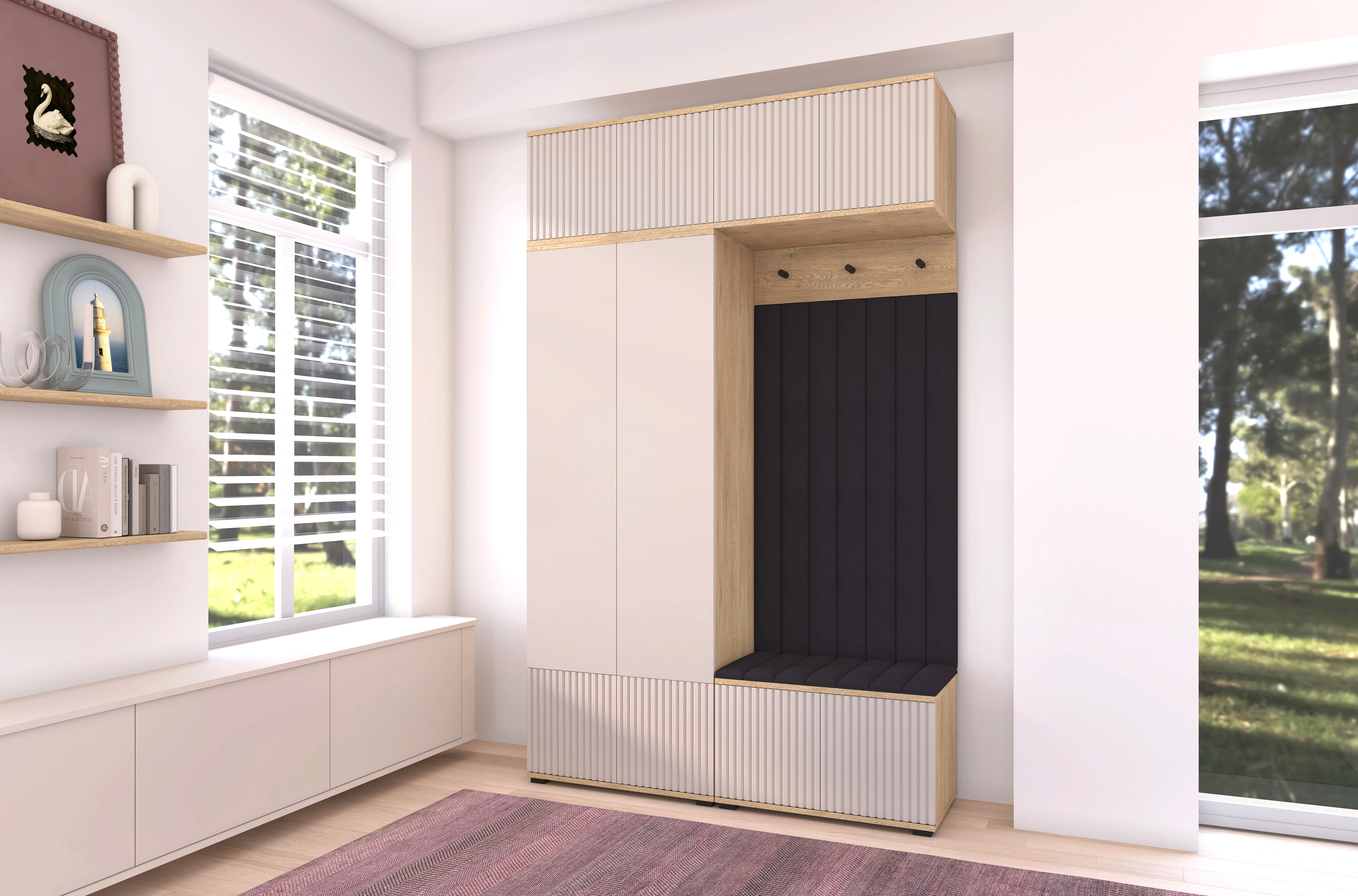 Bello Hallway Wardrobe Set 2 – Choose Leg Height, Mirror & Panel Colour | Cashmere & Cremona Oak