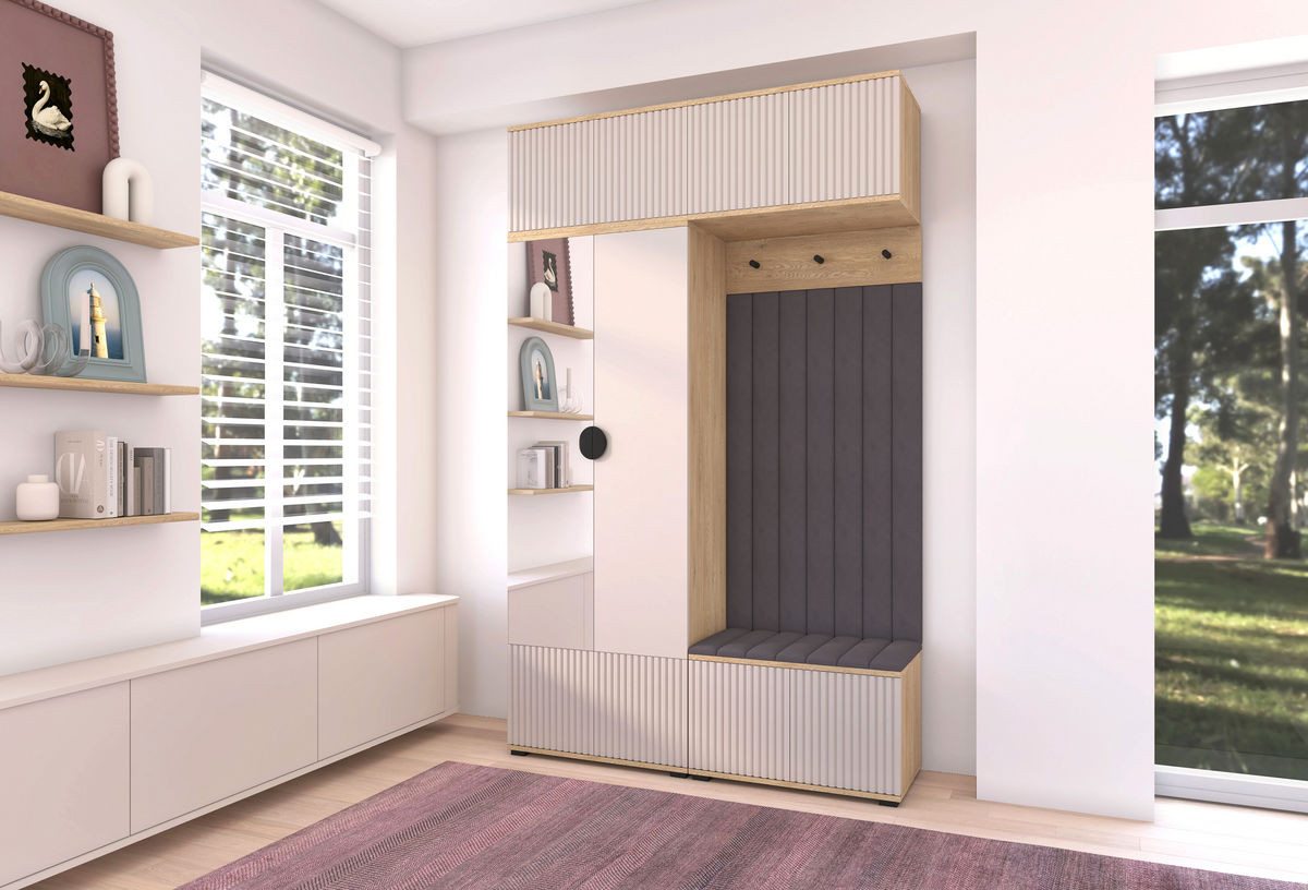 Bello Hallway Wardrobe Set 2 – Choose Leg Height, Mirror & Panel Colour | Cashmere & Cremona Oak
