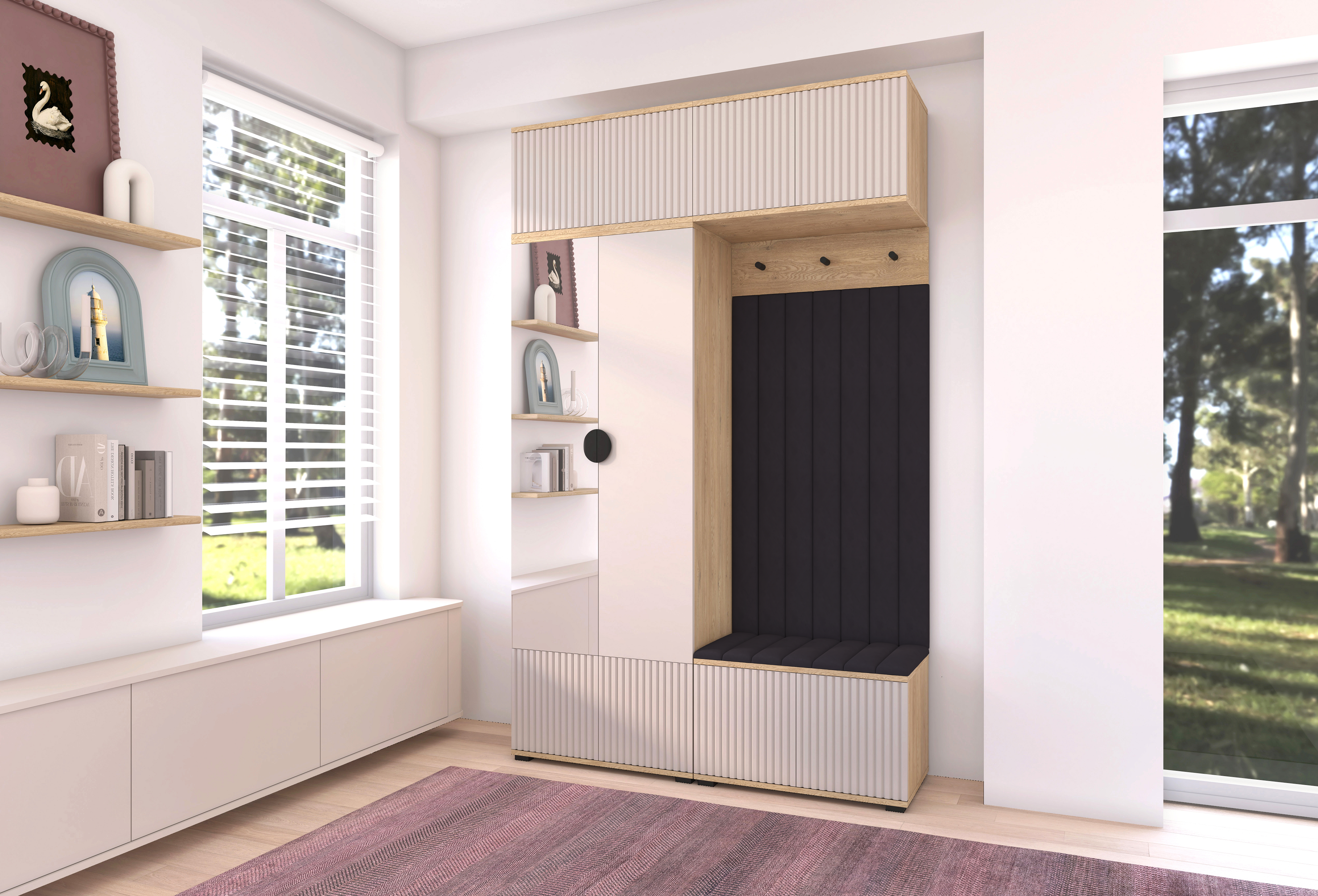 Bello Hallway Wardrobe Set 2 – Choose Leg Height, Mirror & Panel Colour | Cashmere & Cremona Oak