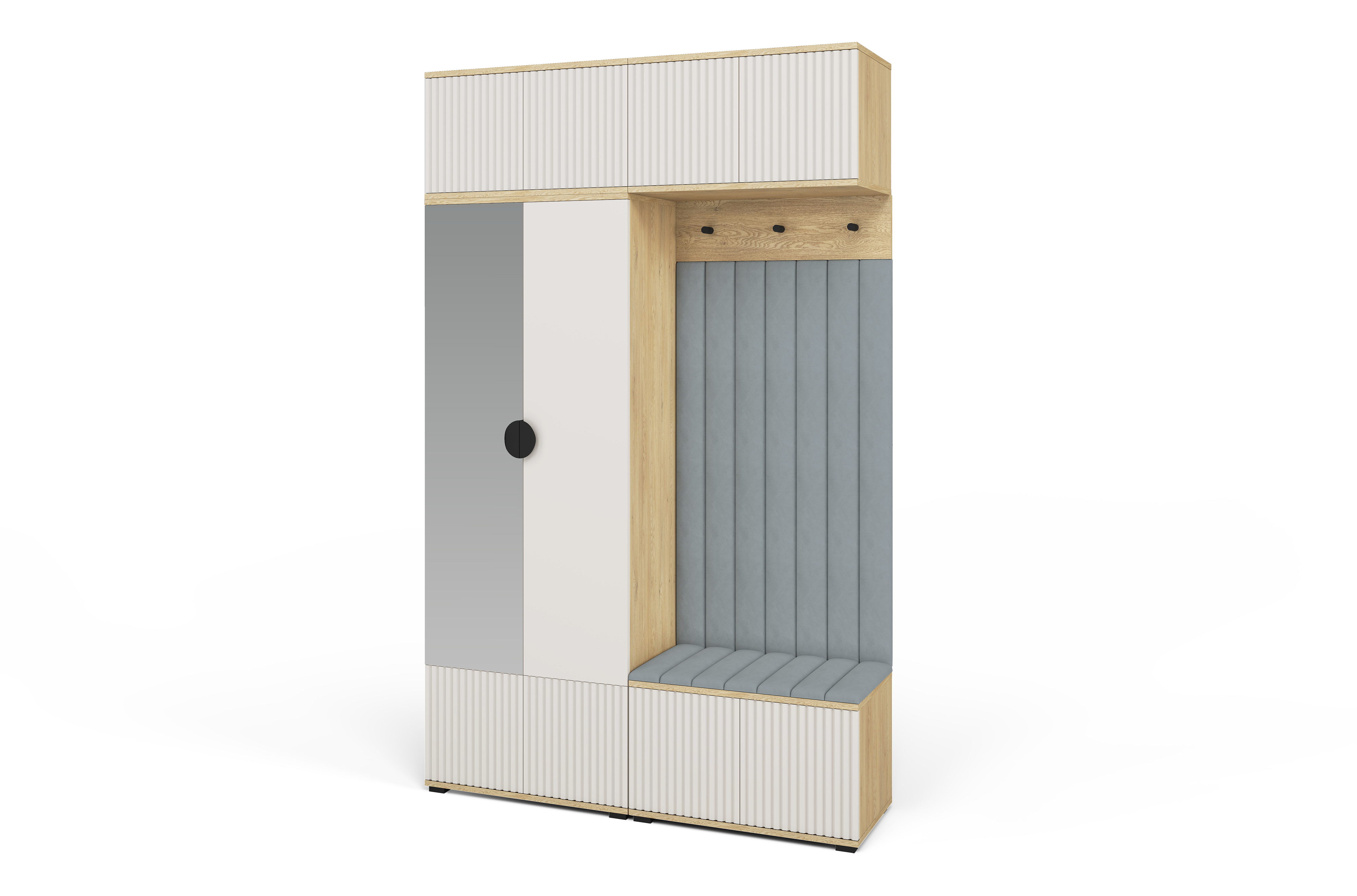 Bello Hallway Wardrobe Set 2 – Choose Leg Height, Mirror & Panel Colour | Cashmere & Cremona Oak