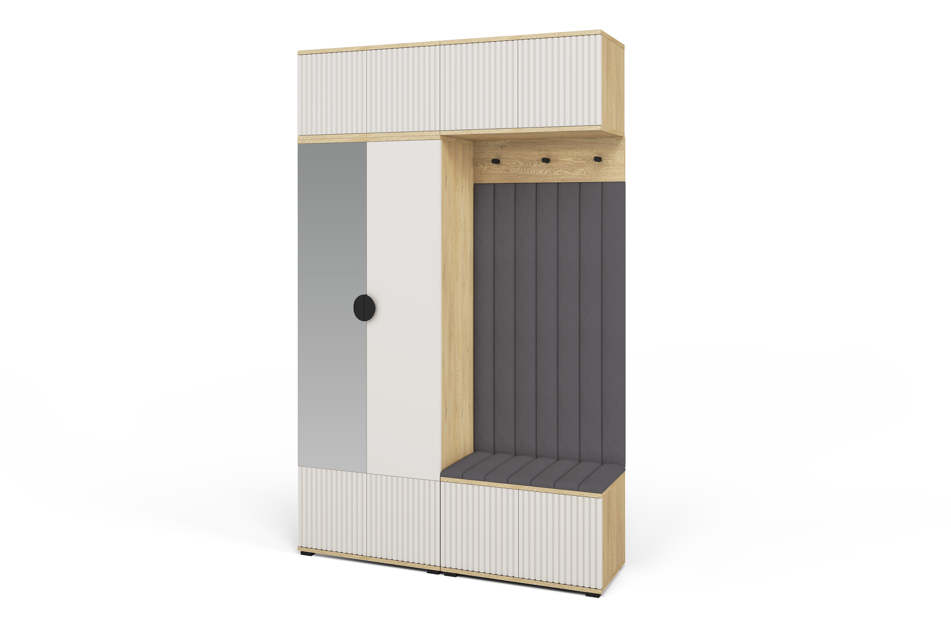 Bello Hallway Wardrobe Set 2 – Choose Leg Height, Mirror & Panel Colour | Cashmere & Cremona Oak