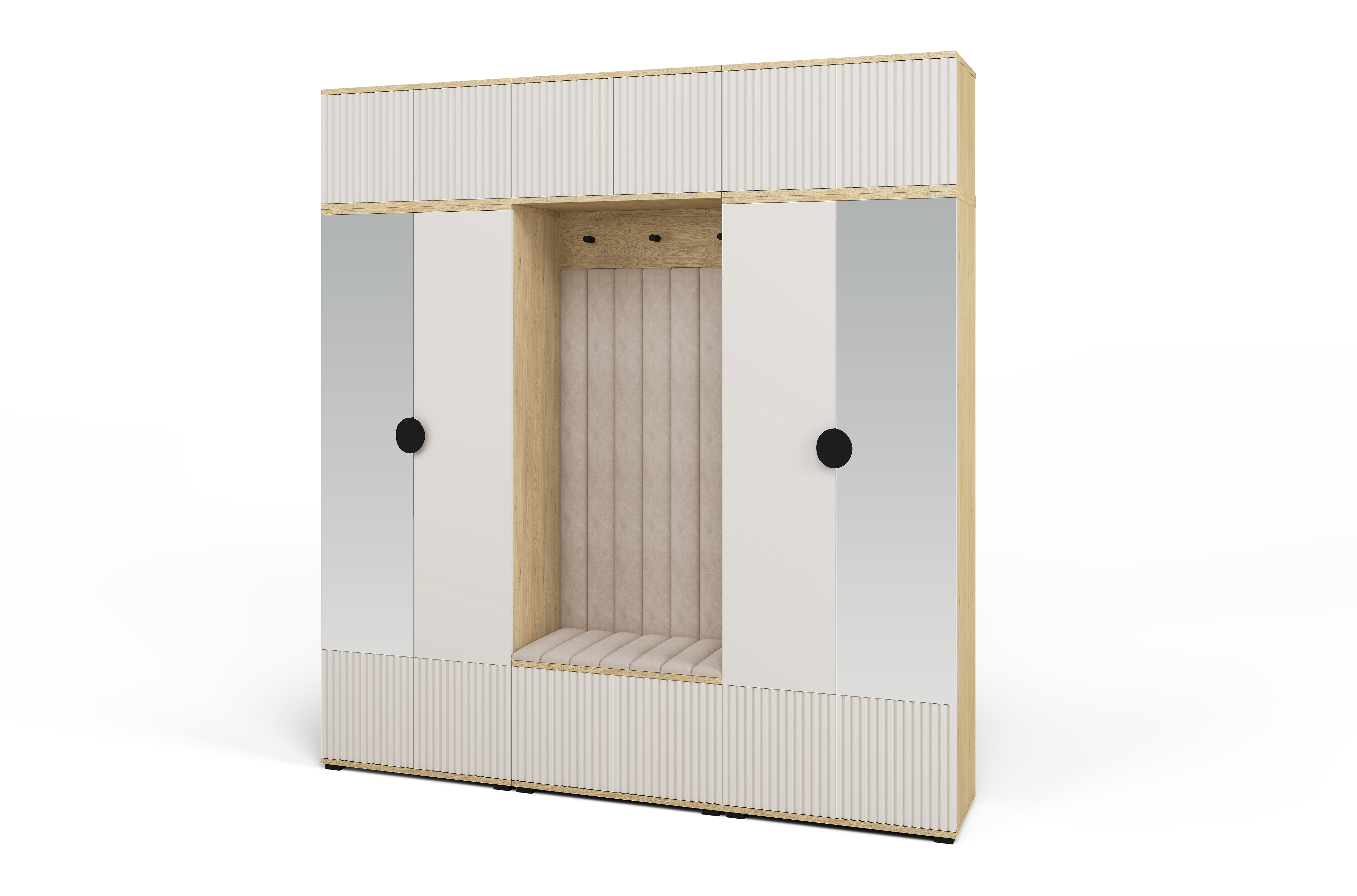 Bello Hallway Wardrobe Set 3 – Choose Leg Height, Mirror & Panel Colour | Cashmere & Cremona Oak