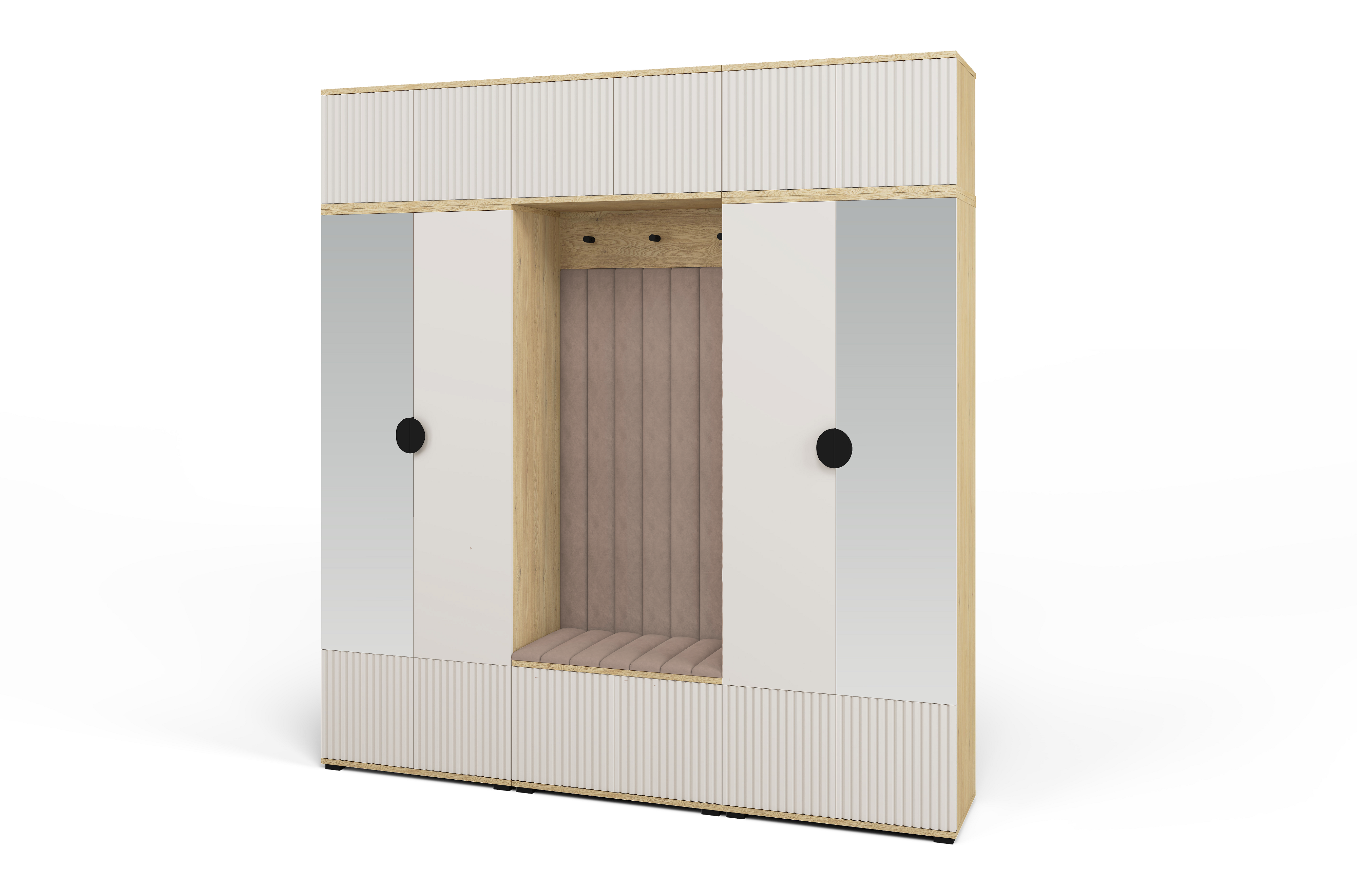 Bello Hallway Wardrobe Set 3 – Choose Leg Height, Mirror & Panel Colour | Cashmere & Cremona Oak