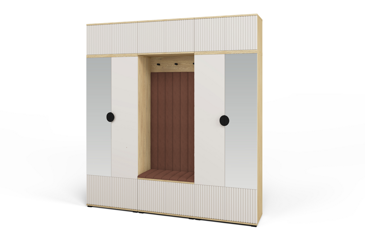 Bello Hallway Wardrobe Set 3 – Choose Leg Height, Mirror & Panel Colour | Cashmere & Cremona Oak