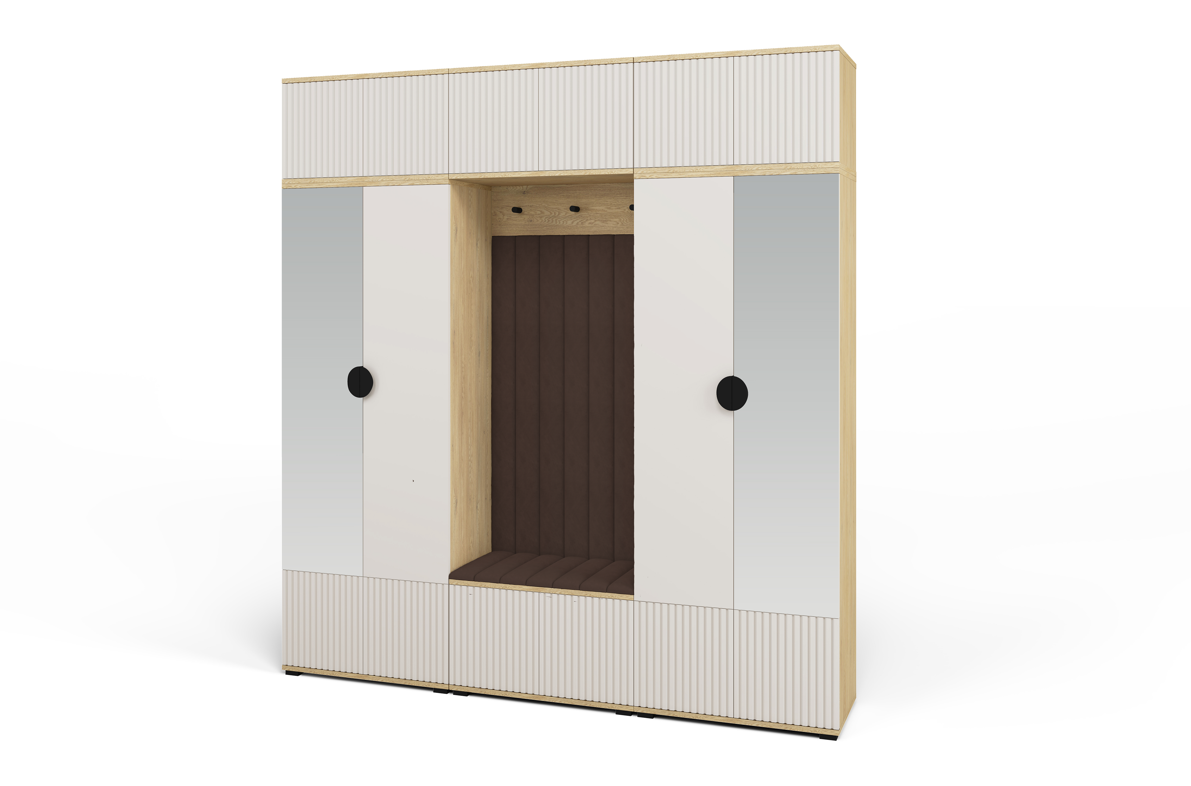Bello Hallway Wardrobe Set 3 – Choose Leg Height, Mirror & Panel Colour | Cashmere & Cremona Oak