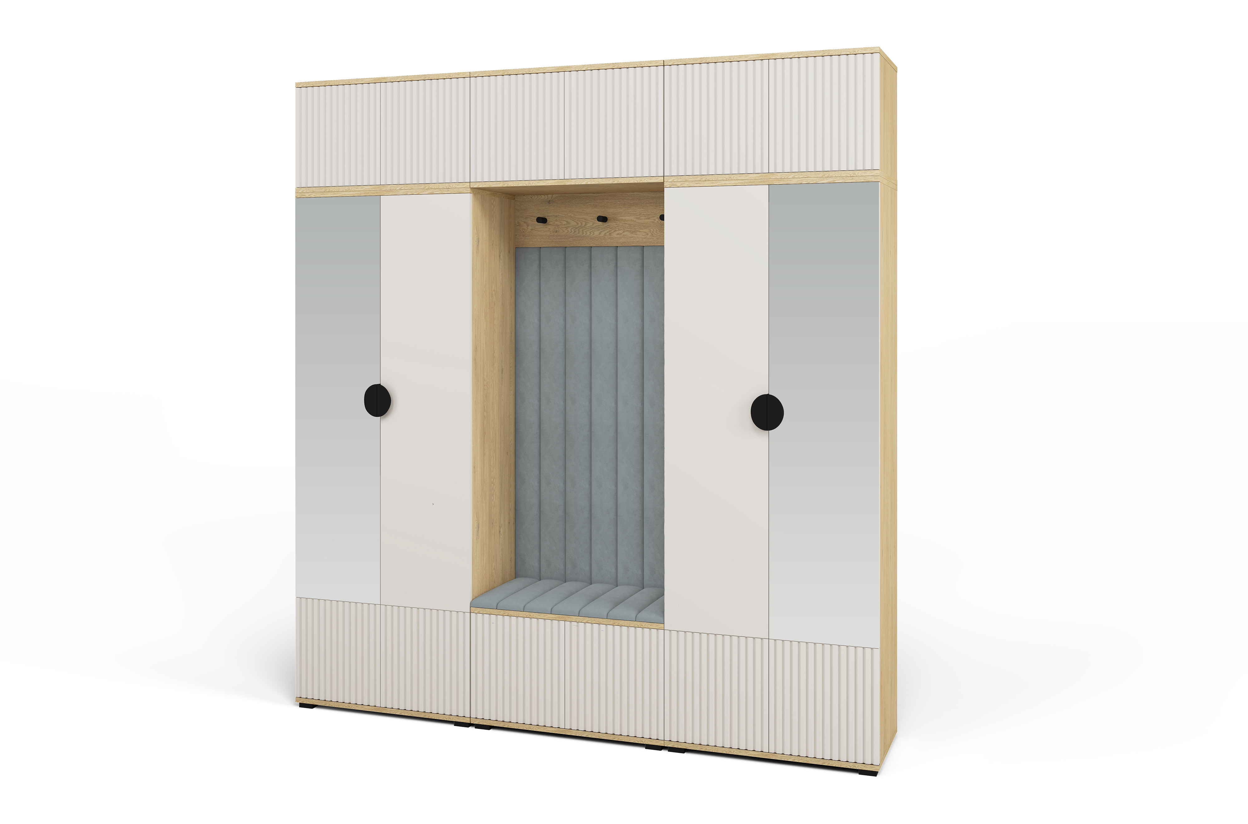 Bello Hallway Wardrobe Set 3 – Choose Leg Height, Mirror & Panel Colour | Cashmere & Cremona Oak