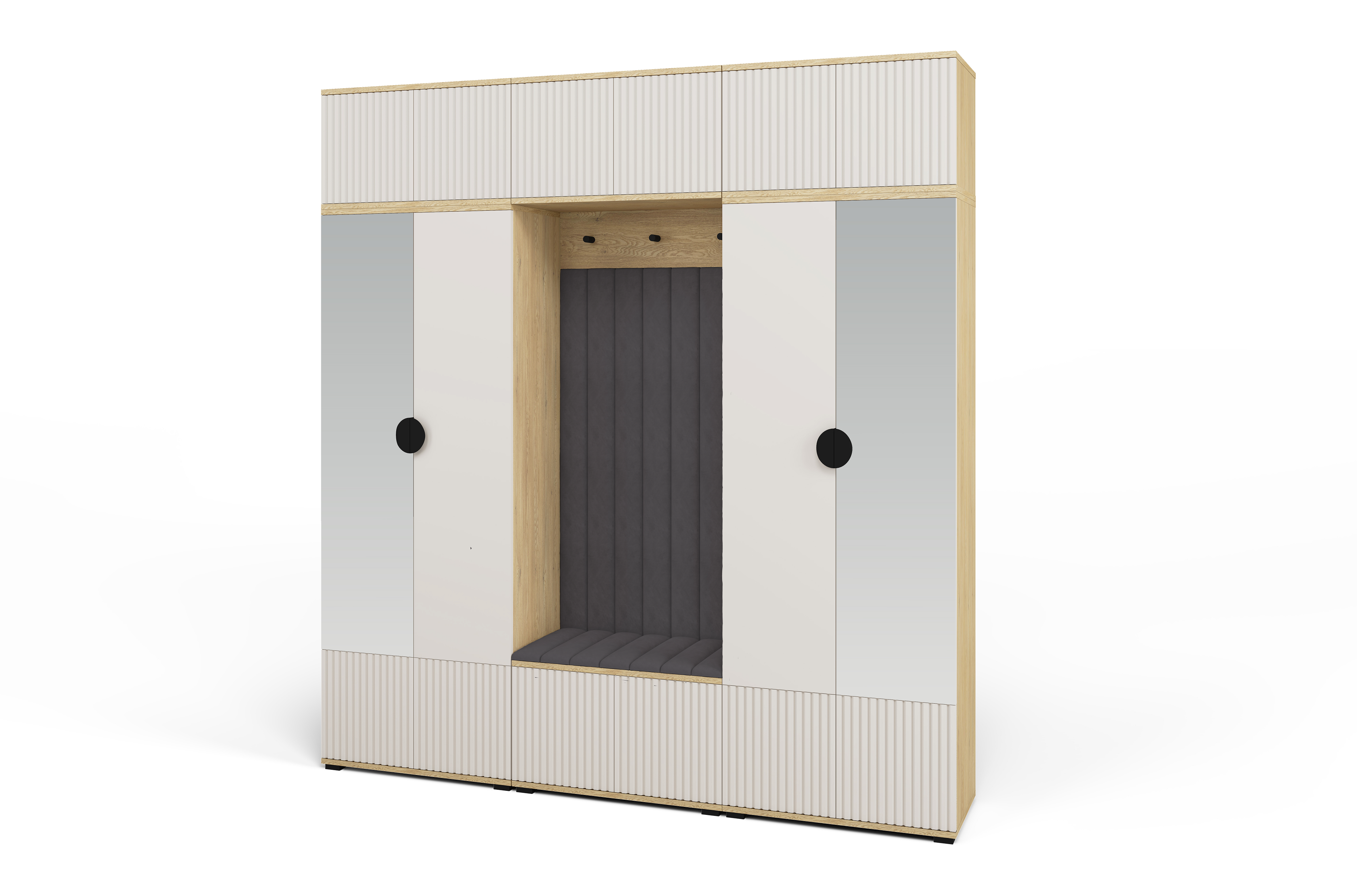 Bello Hallway Wardrobe Set 3 – Choose Leg Height, Mirror & Panel Colour | Cashmere & Cremona Oak