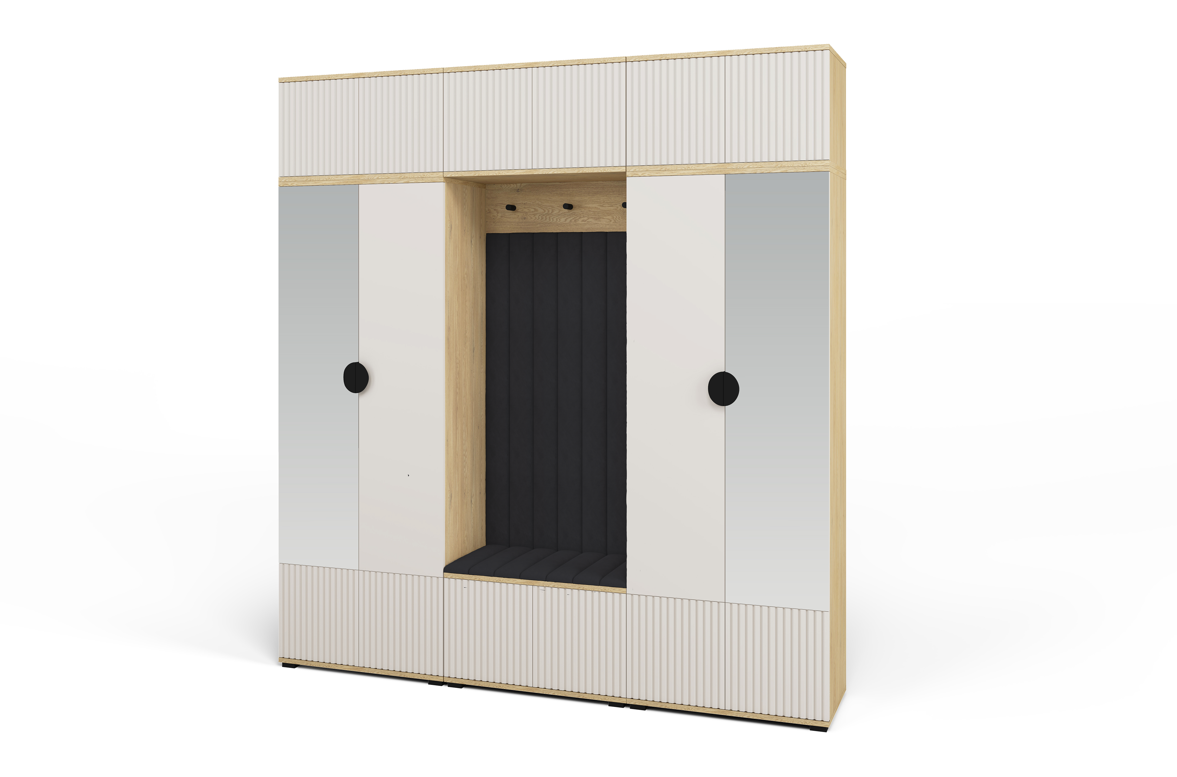 Bello Hallway Wardrobe Set 3 – Choose Leg Height, Mirror & Panel Colour | Cashmere & Cremona Oak