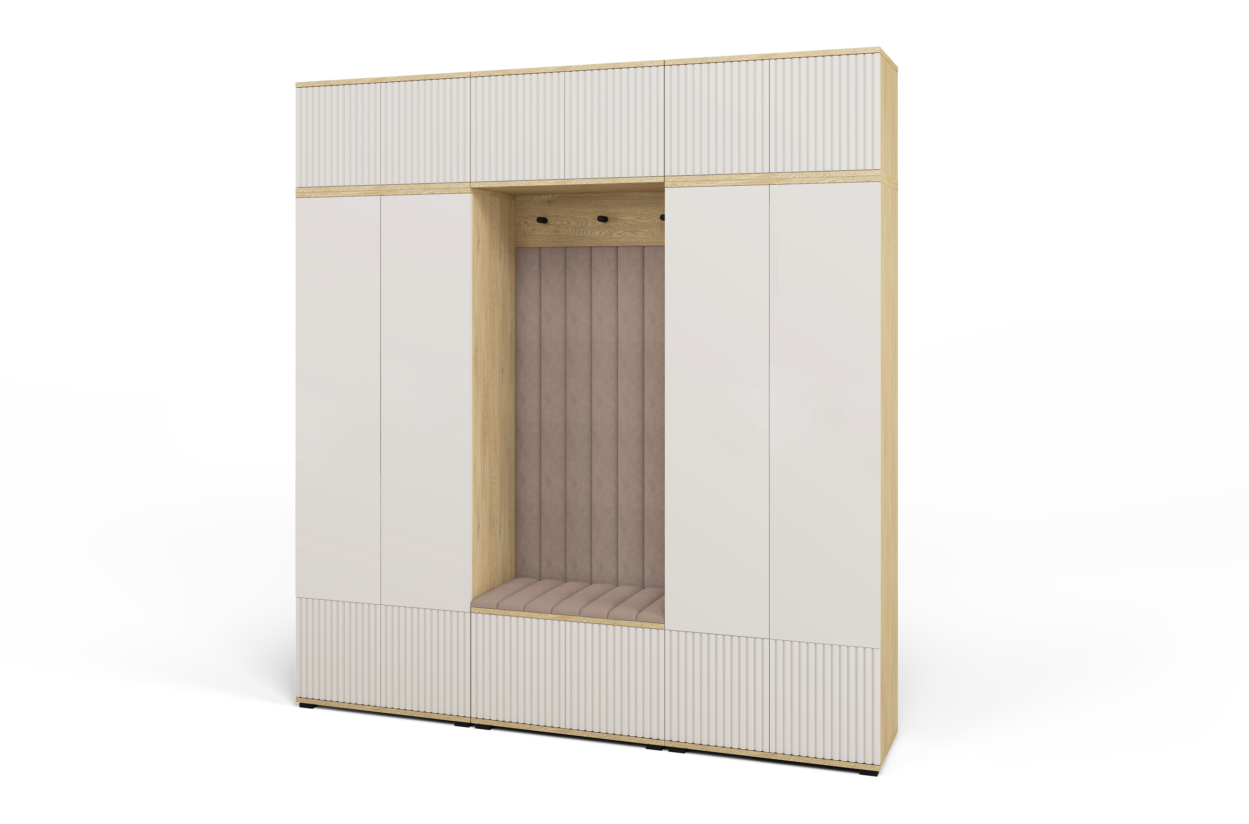 Bello Hallway Wardrobe Set 3 – Choose Leg Height, Mirror & Panel Colour | Cashmere & Cremona Oak