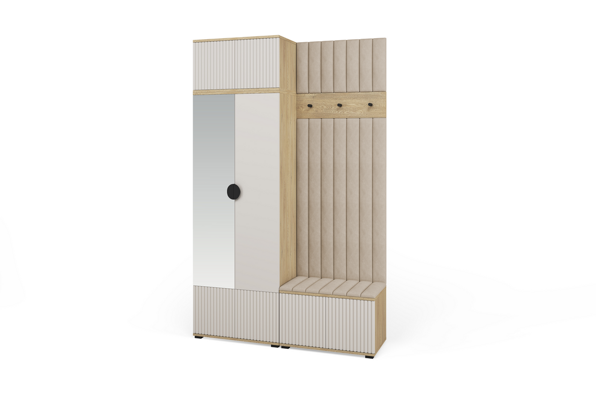 Bello Hallway Wardrobe Set 4 – Choose Leg Height, Mirror & Panel Colour | Cashmere & Cremona Oak