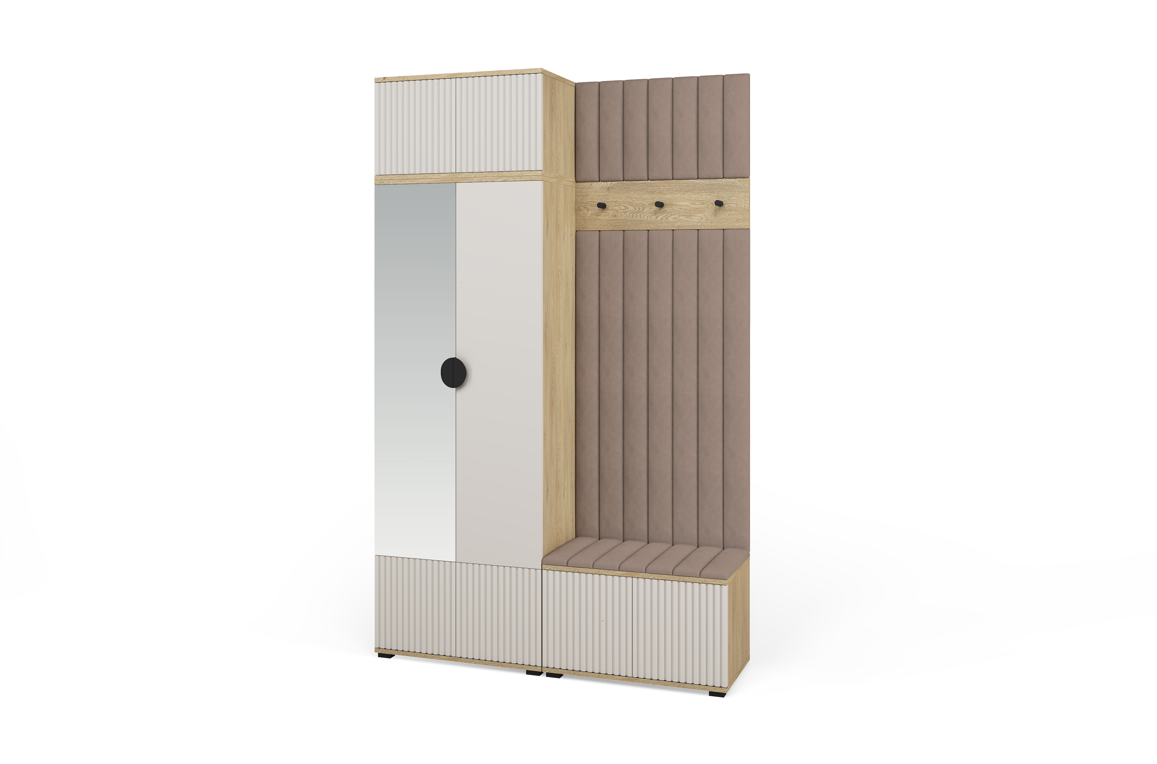 Bello Hallway Wardrobe Set 4 – Choose Leg Height, Mirror & Panel Colour | Cashmere & Cremona Oak