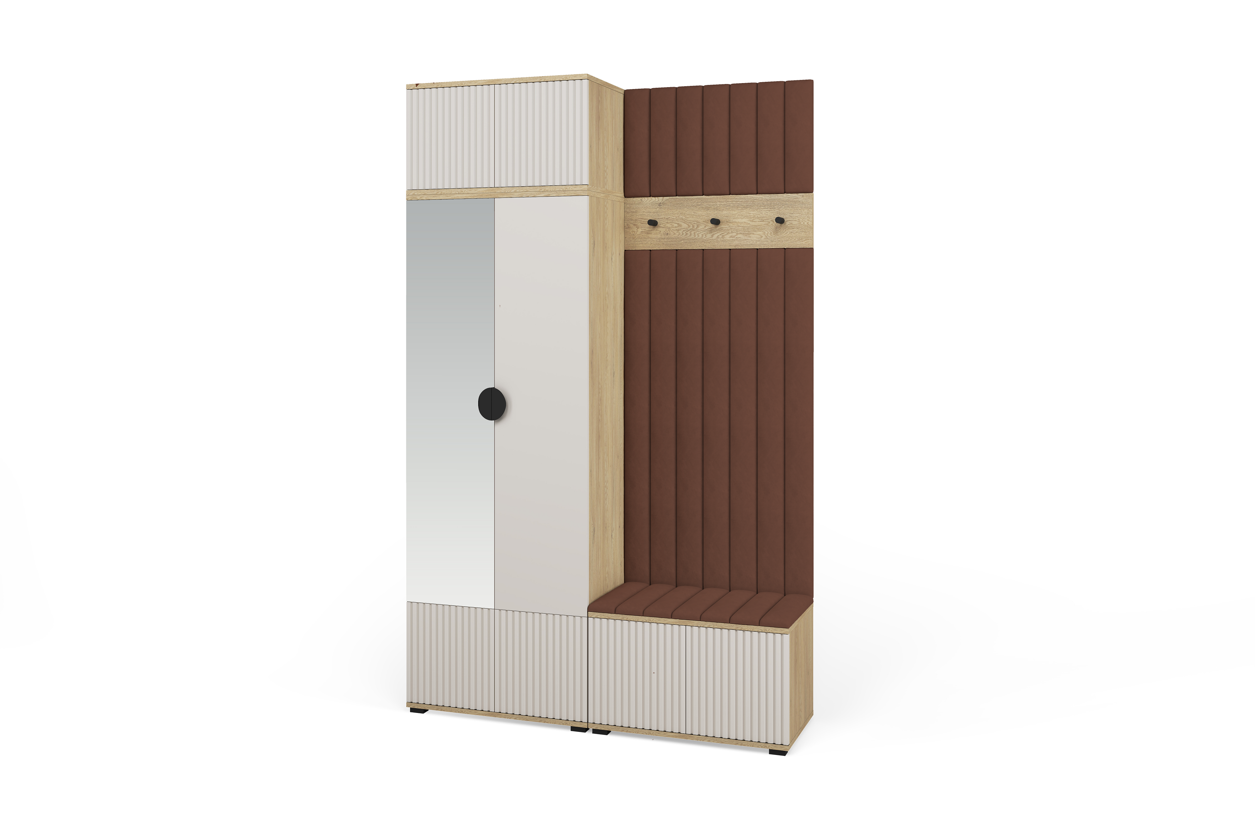 Bello Hallway Wardrobe Set 4 – Choose Leg Height, Mirror & Panel Colour | Cashmere & Cremona Oak